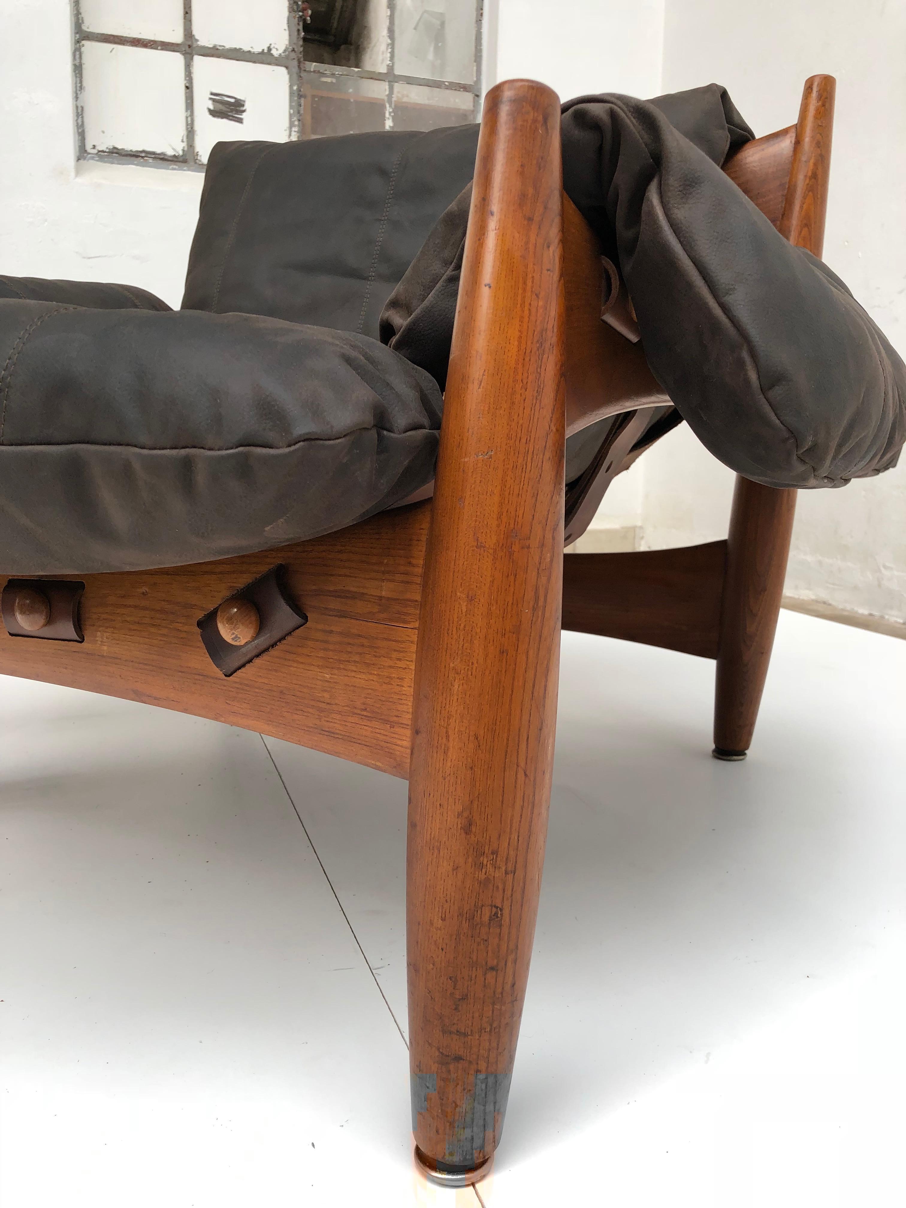 Woodwork Stunning Leather 'Sheriff' Lounge Chair by Sergio Rodrigues, ISA, Italy, 1961