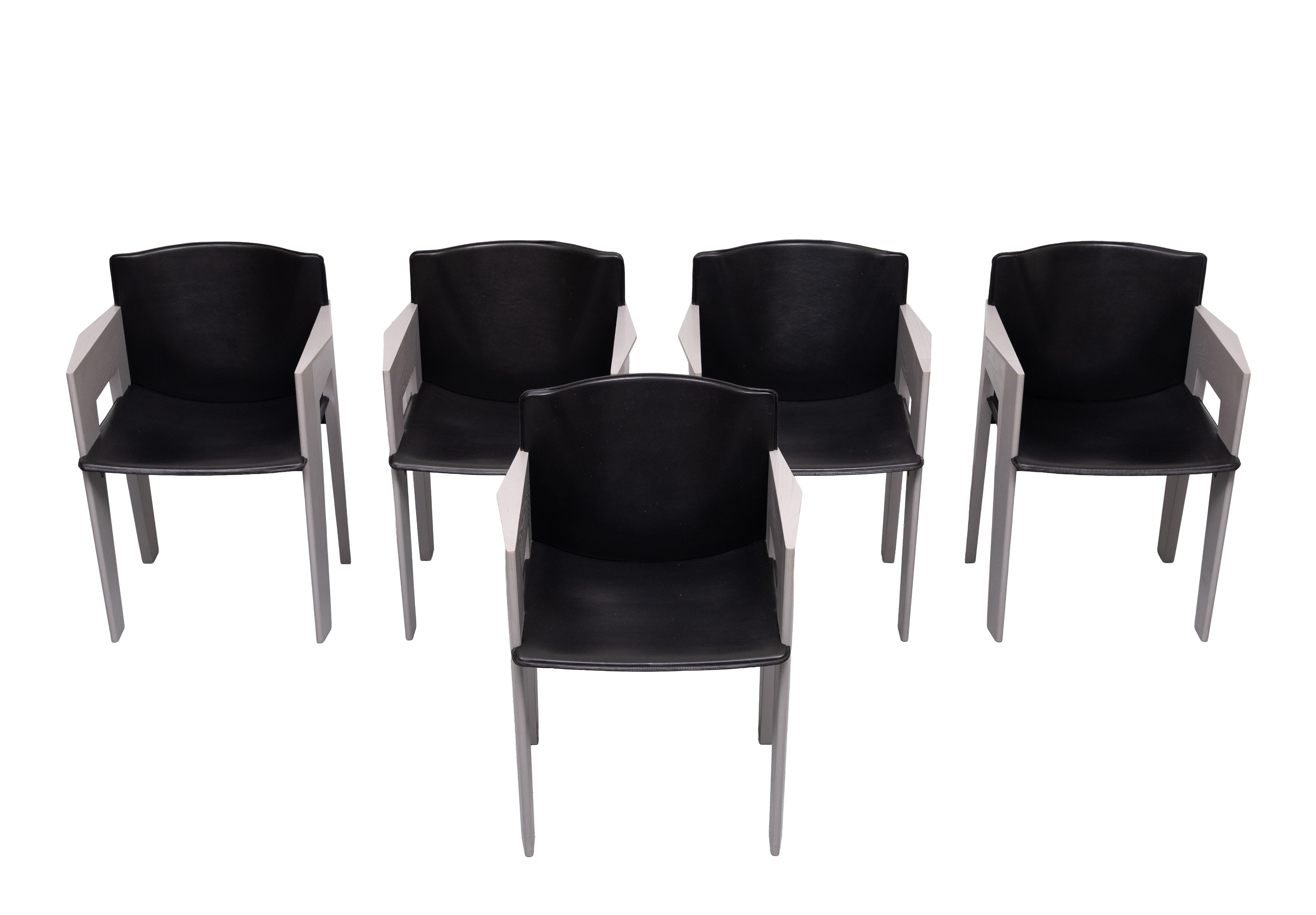 Olandese Splendide sedie da pranzo in pelle e legno di Arnold Merckx per Arco, c.C. in vendita