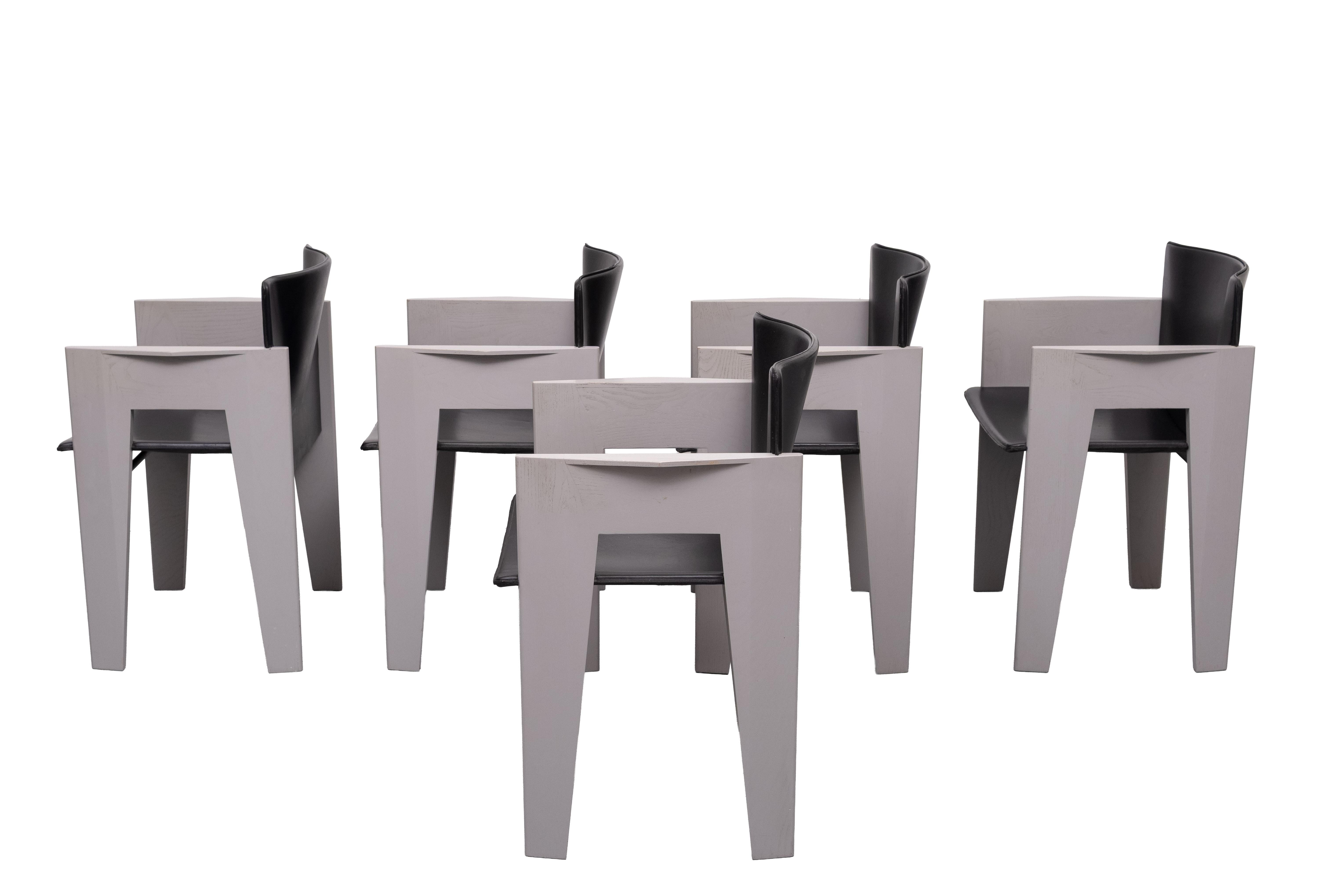 Splendide sedie da pranzo in pelle e legno di Arnold Merckx per Arco, c.C. In condizioni buone in vendita a Den Haag, NL