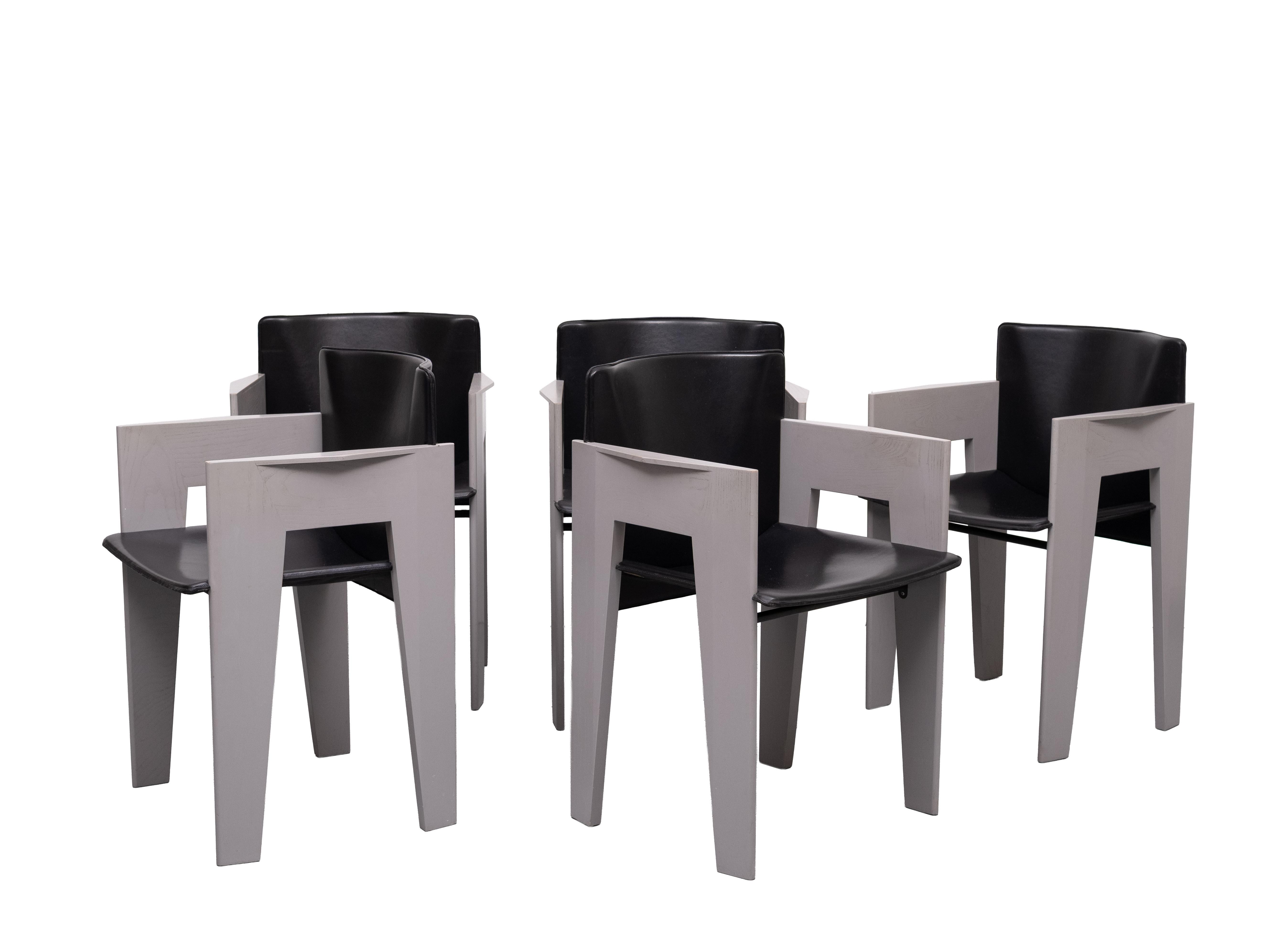 Fine XX secolo Splendide sedie da pranzo in pelle e legno di Arnold Merckx per Arco, c.C. in vendita