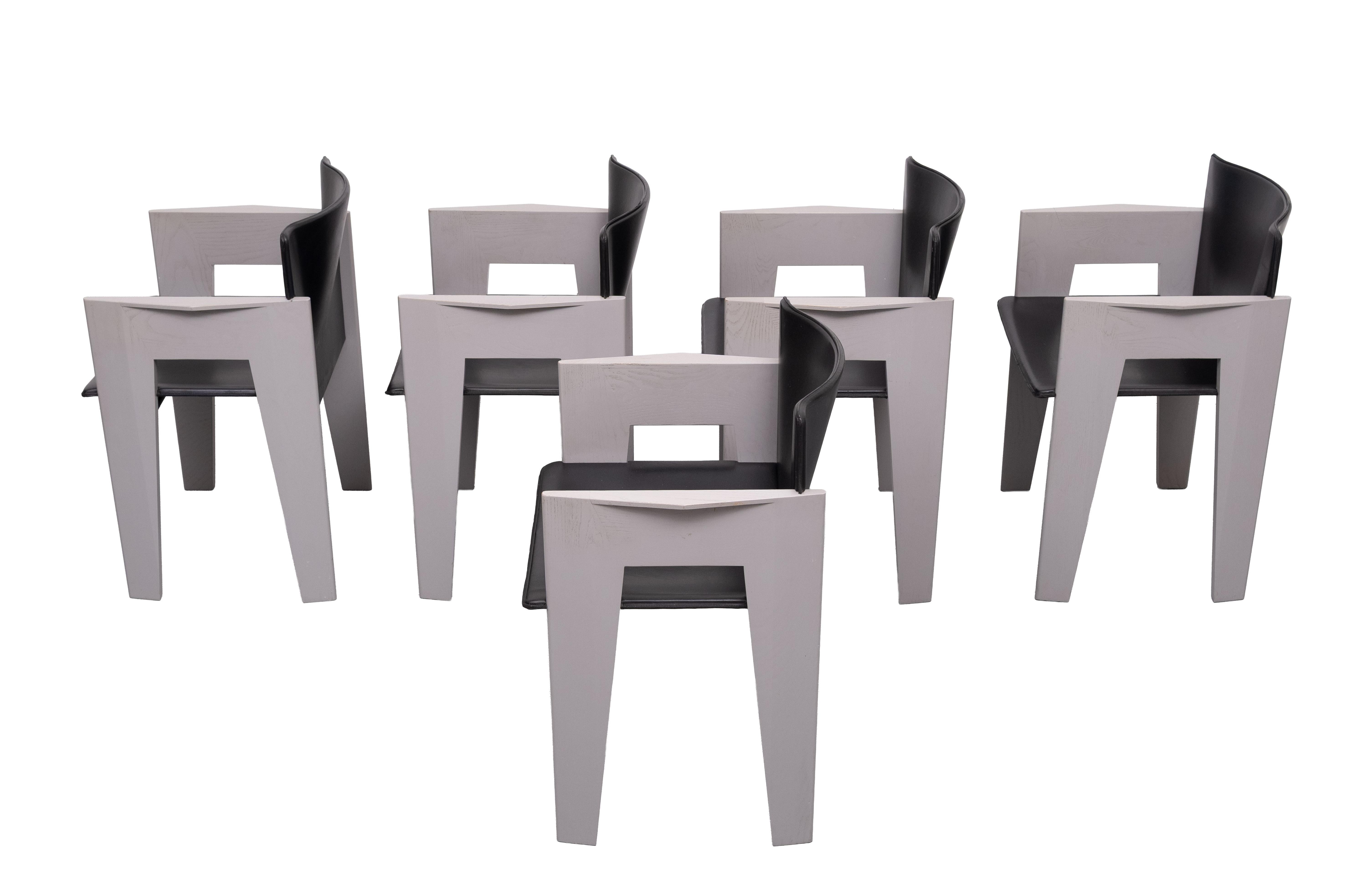 Quercia Splendide sedie da pranzo in pelle e legno di Arnold Merckx per Arco, c.C. in vendita