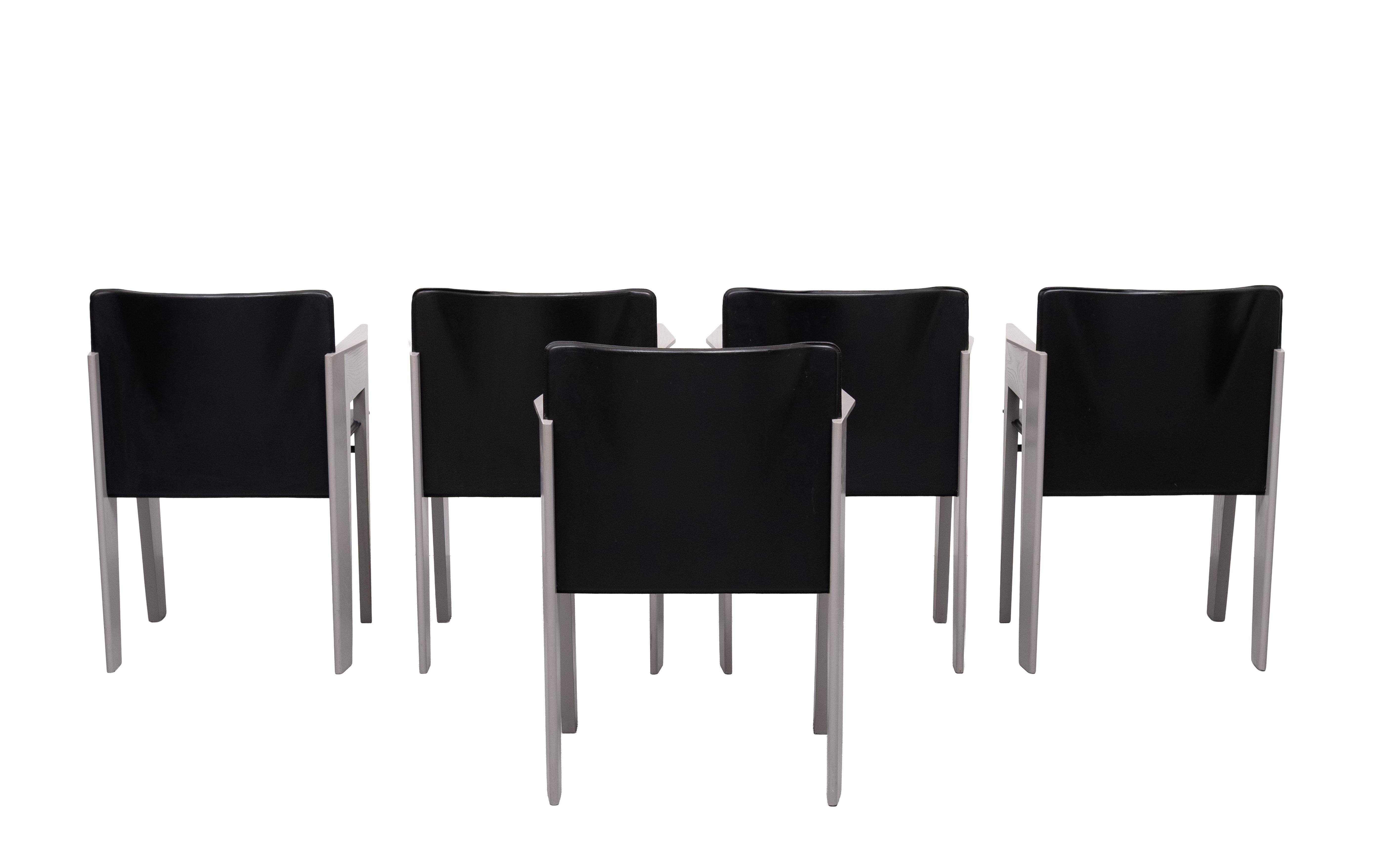 Splendide sedie da pranzo in pelle e legno di Arnold Merckx per Arco, c.C. in vendita 1