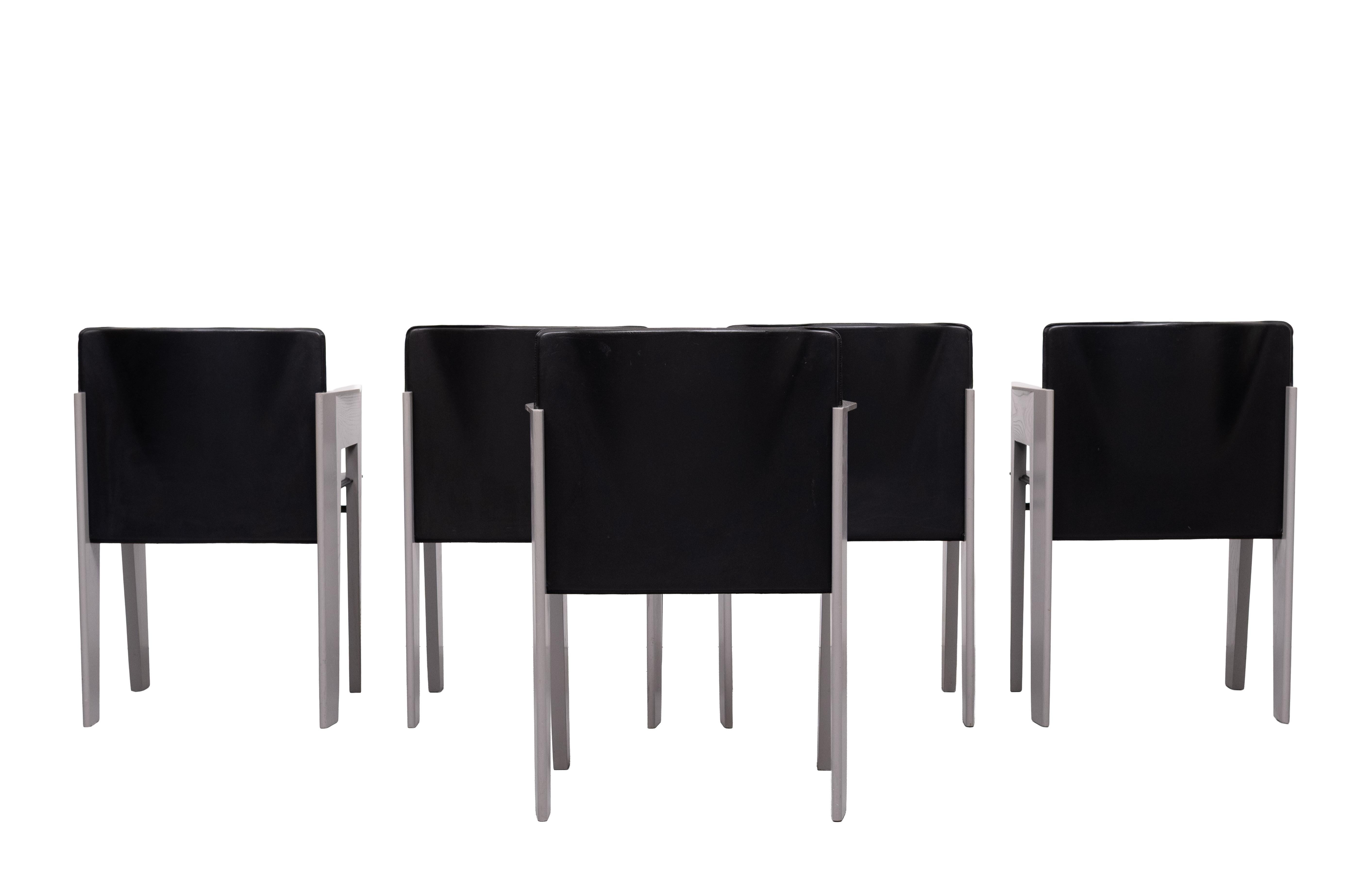 Splendide sedie da pranzo in pelle e legno di Arnold Merckx per Arco, c.C. in vendita 2