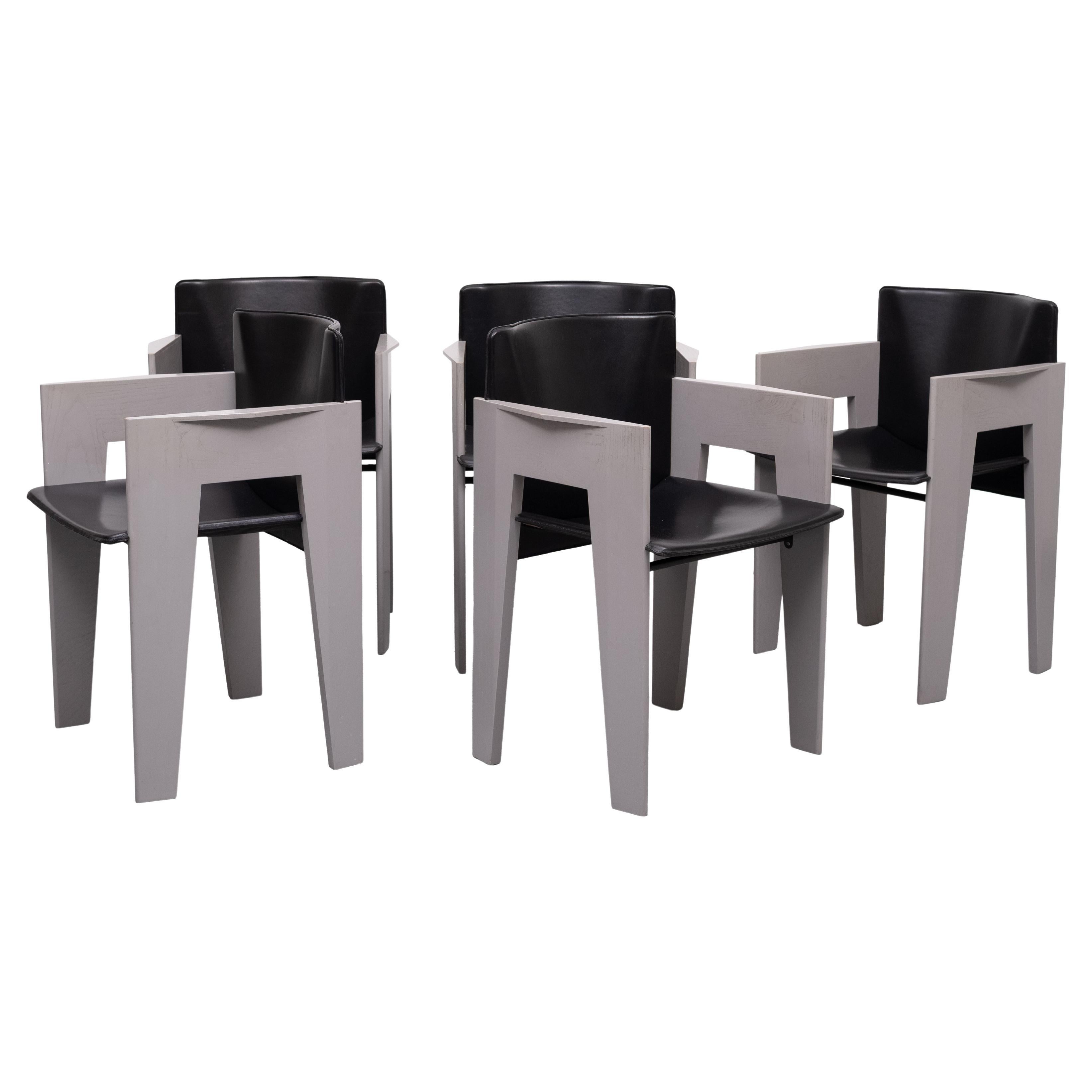 Atemberaubende Esszimmerstühle aus Leder und Holz von Arnold Merckx für Arco, ca. 1980