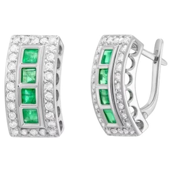 Stunning Lever-Back Emerald Diamond White 14k Gold Earrings for Her For Sale