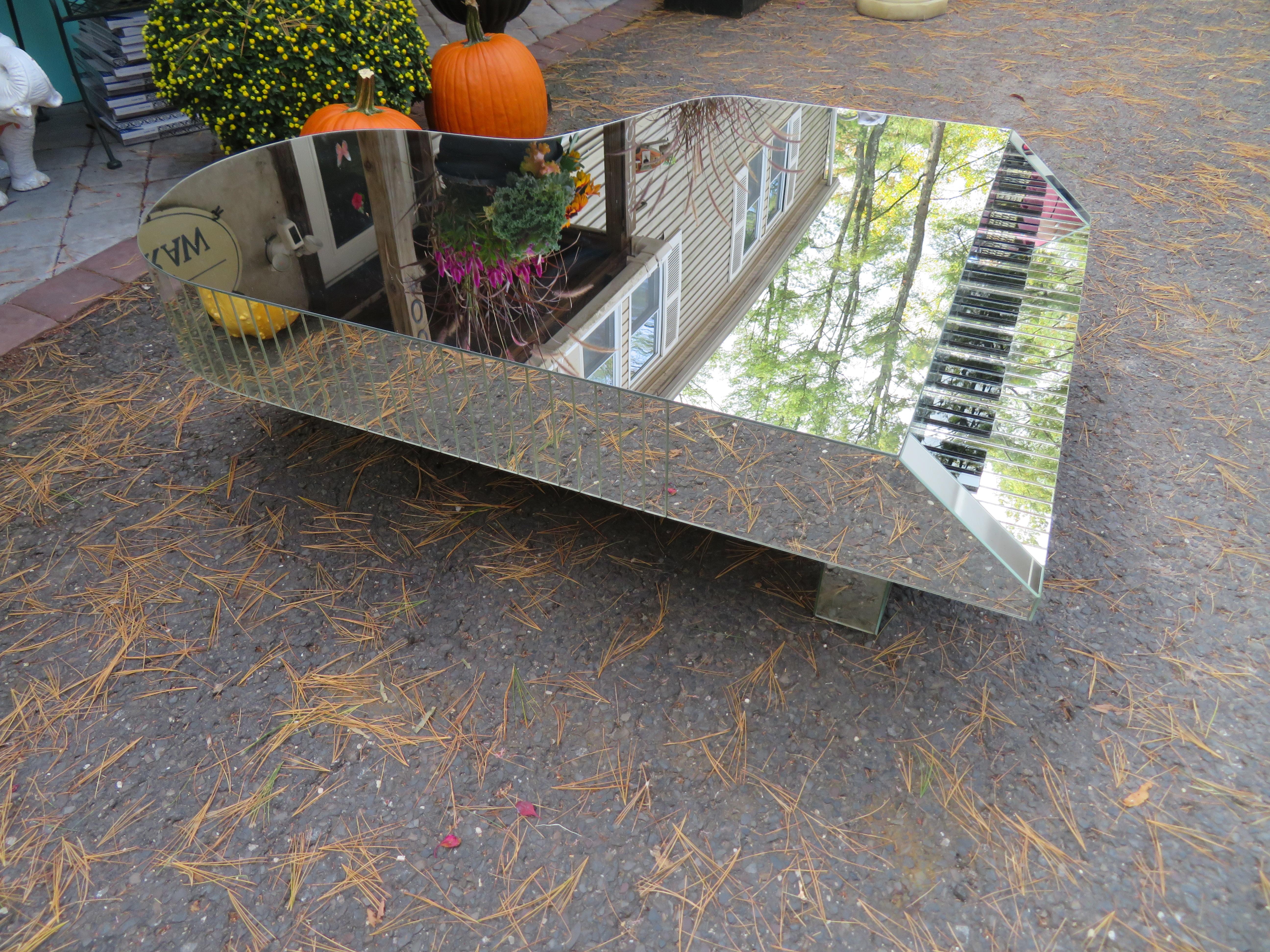 Stunning Liberace Style Mirrored Faux Piano Coffee Table For Sale 3