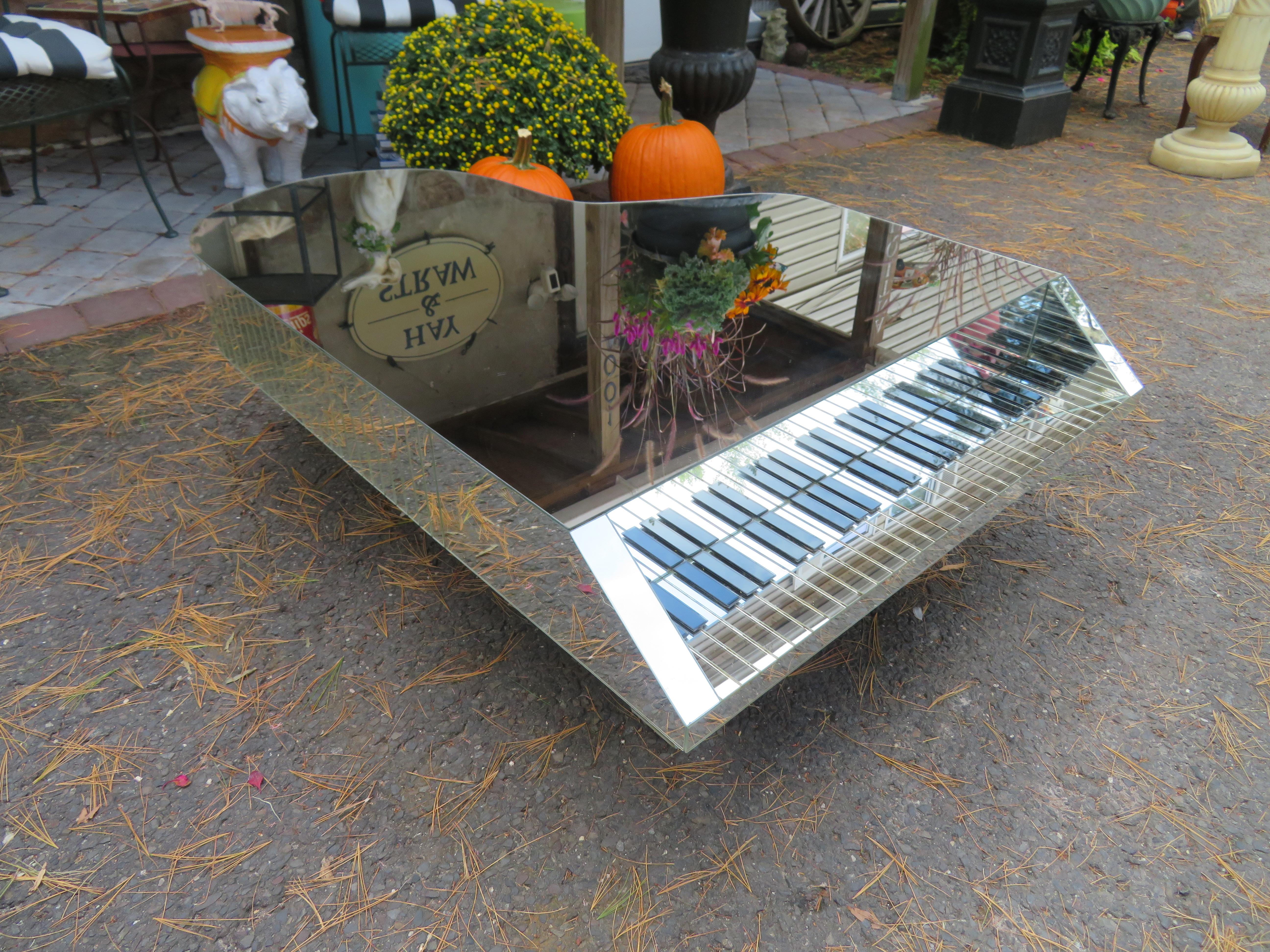 Stunning Liberace Style Mirrored Faux Piano Coffee Table For Sale 5