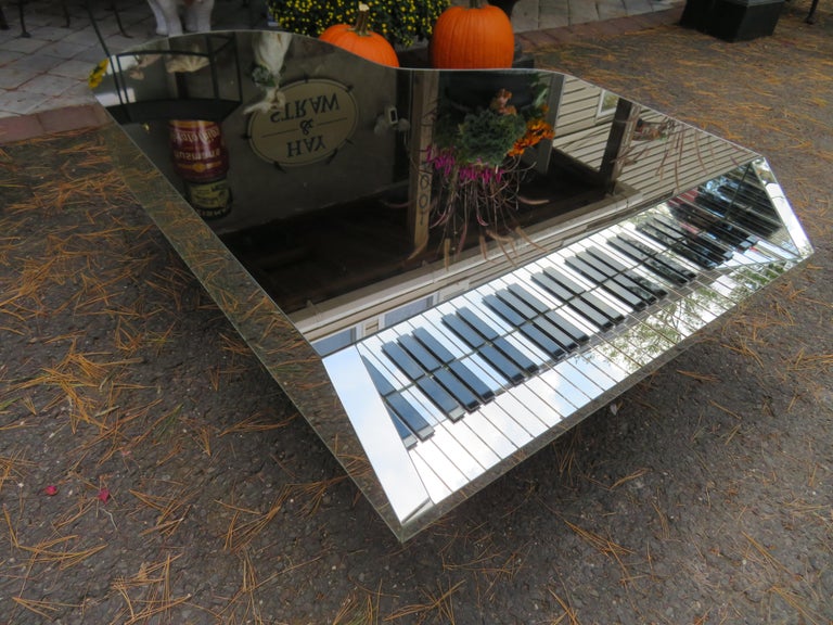Stunning Liberace Style Mirrored Faux Piano Coffee Table For Sale at