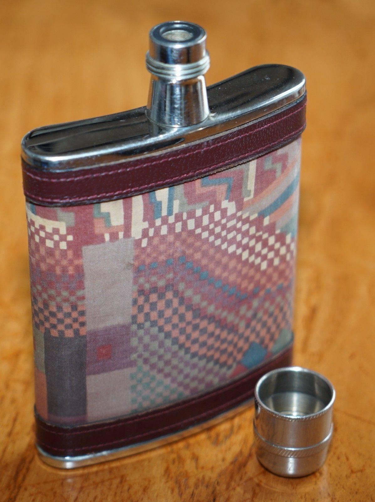 Hand-Crafted Stunning Liberty London Kilim & Brown Leather Hip Flask Stainless Steel 6oz