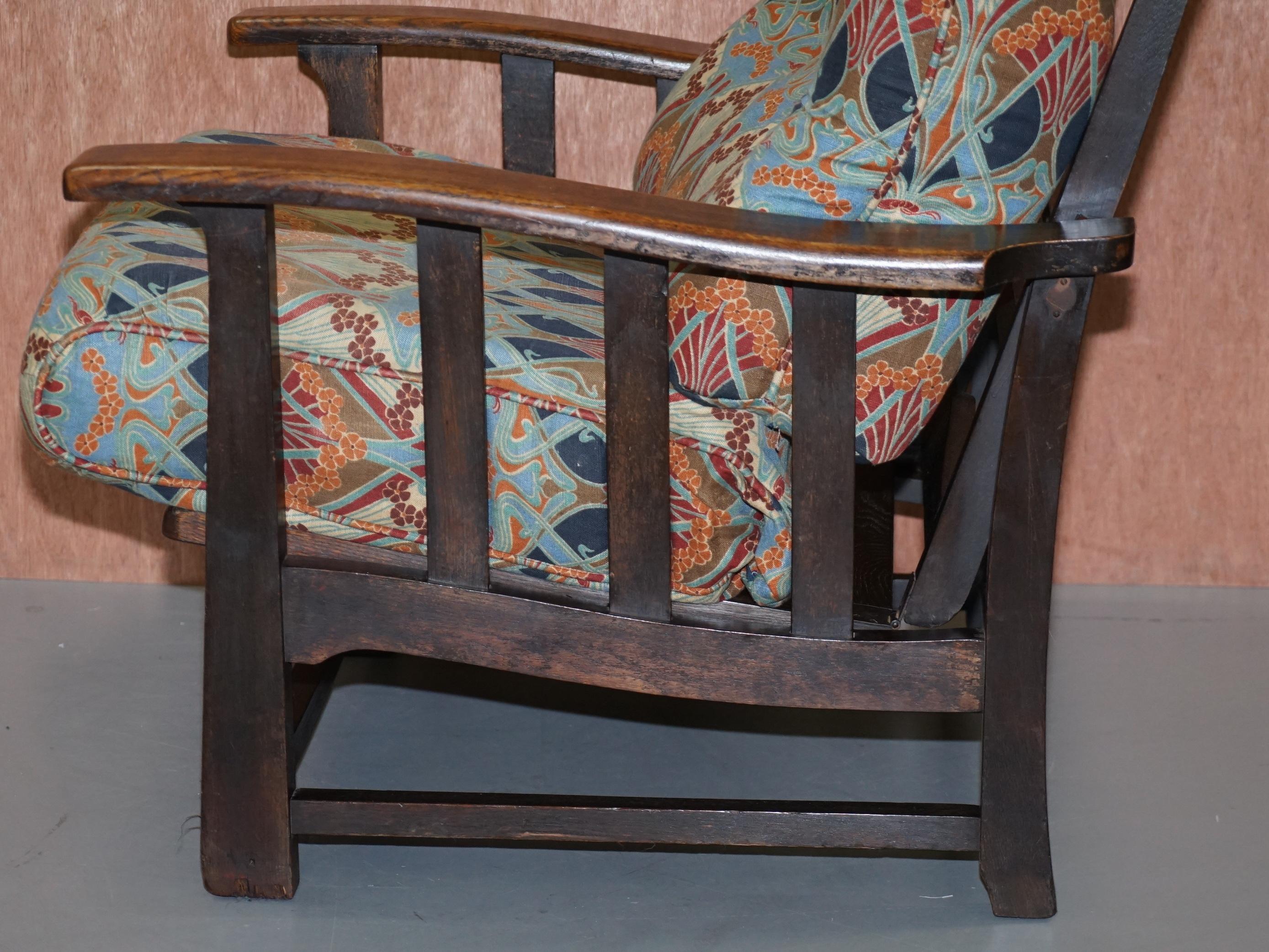 Stunning Liberty's London Ianthe Upholstered Arts & Crafts Reclining Armchair 3