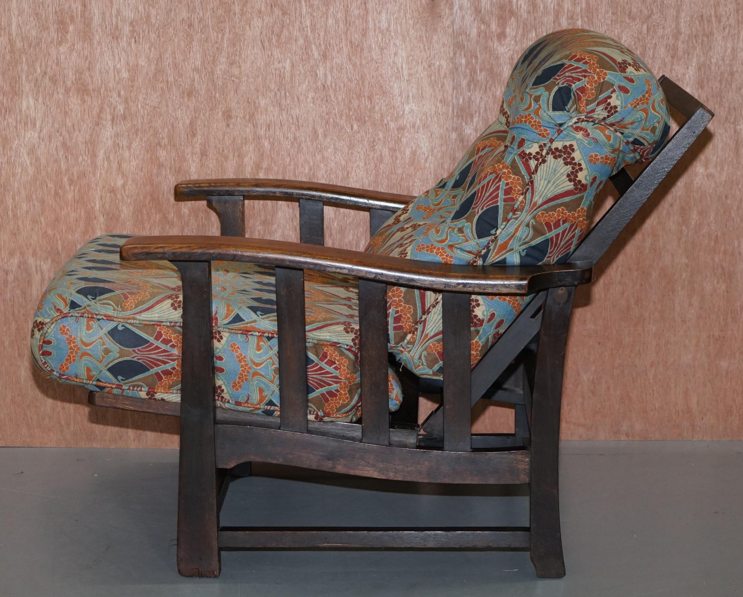 Stunning Liberty's London Ianthe Upholstered Arts & Crafts Reclining Armchair 4