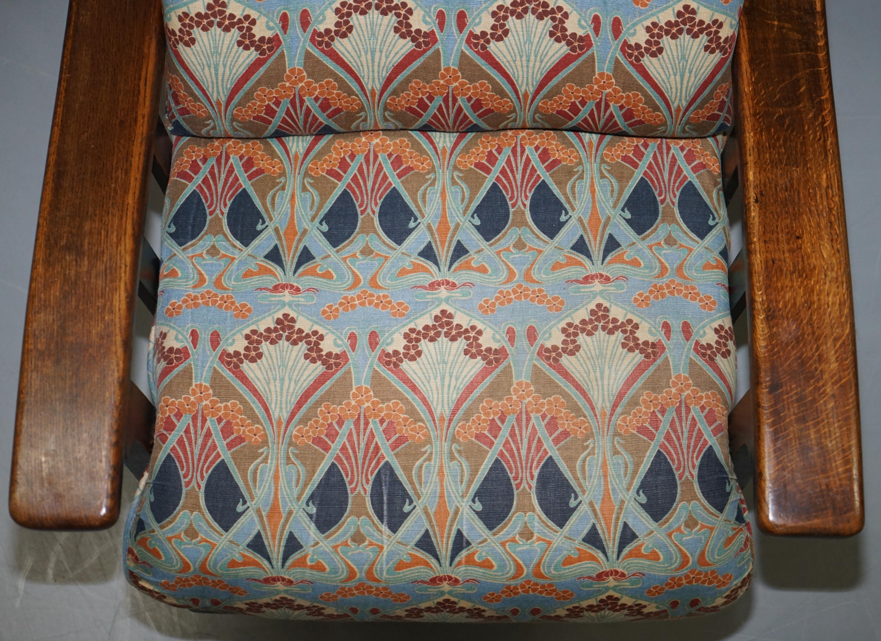English Stunning Liberty's London Ianthe Upholstered Arts & Crafts Reclining Armchair