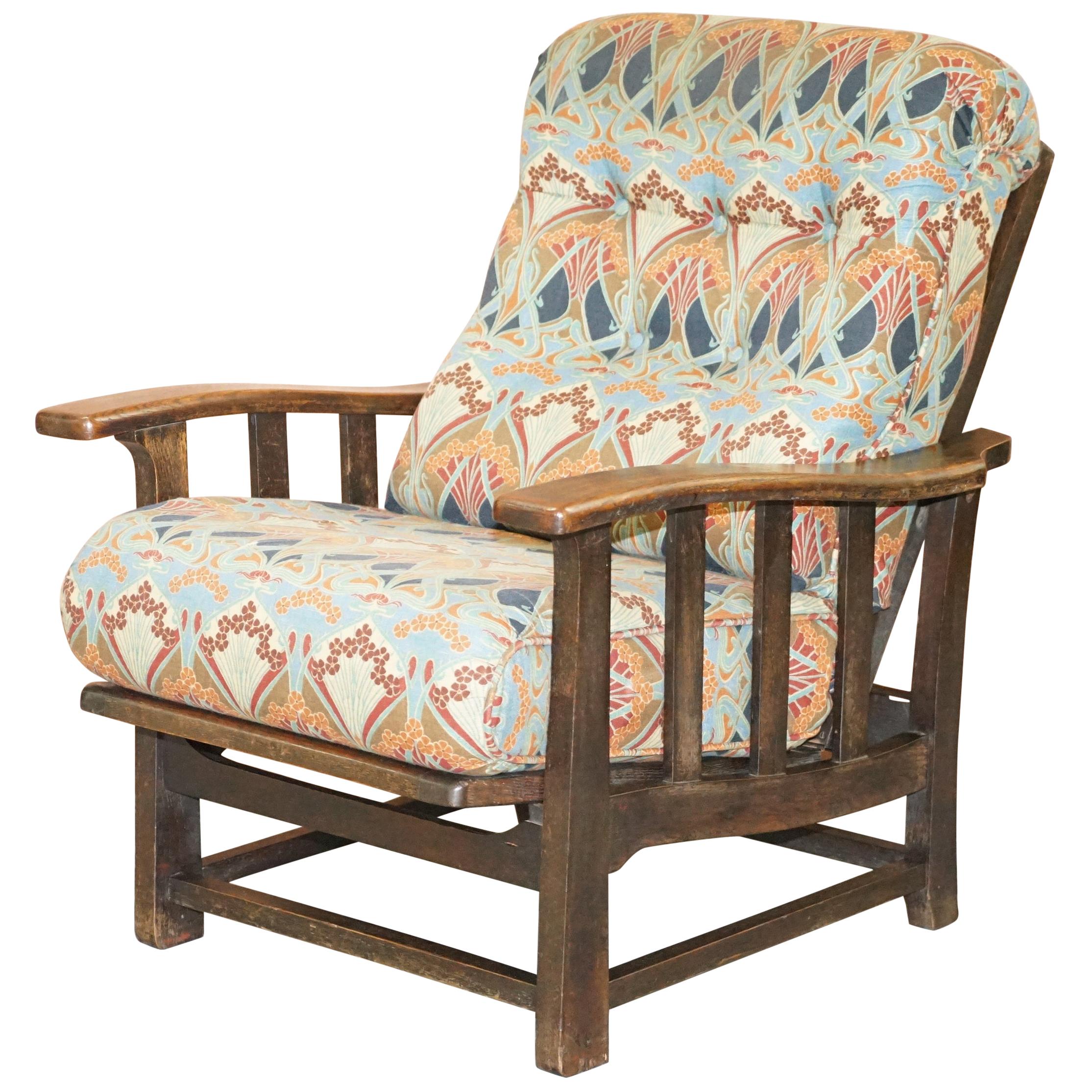Stunning Liberty's London Ianthe Upholstered Arts & Crafts Reclining Armchair