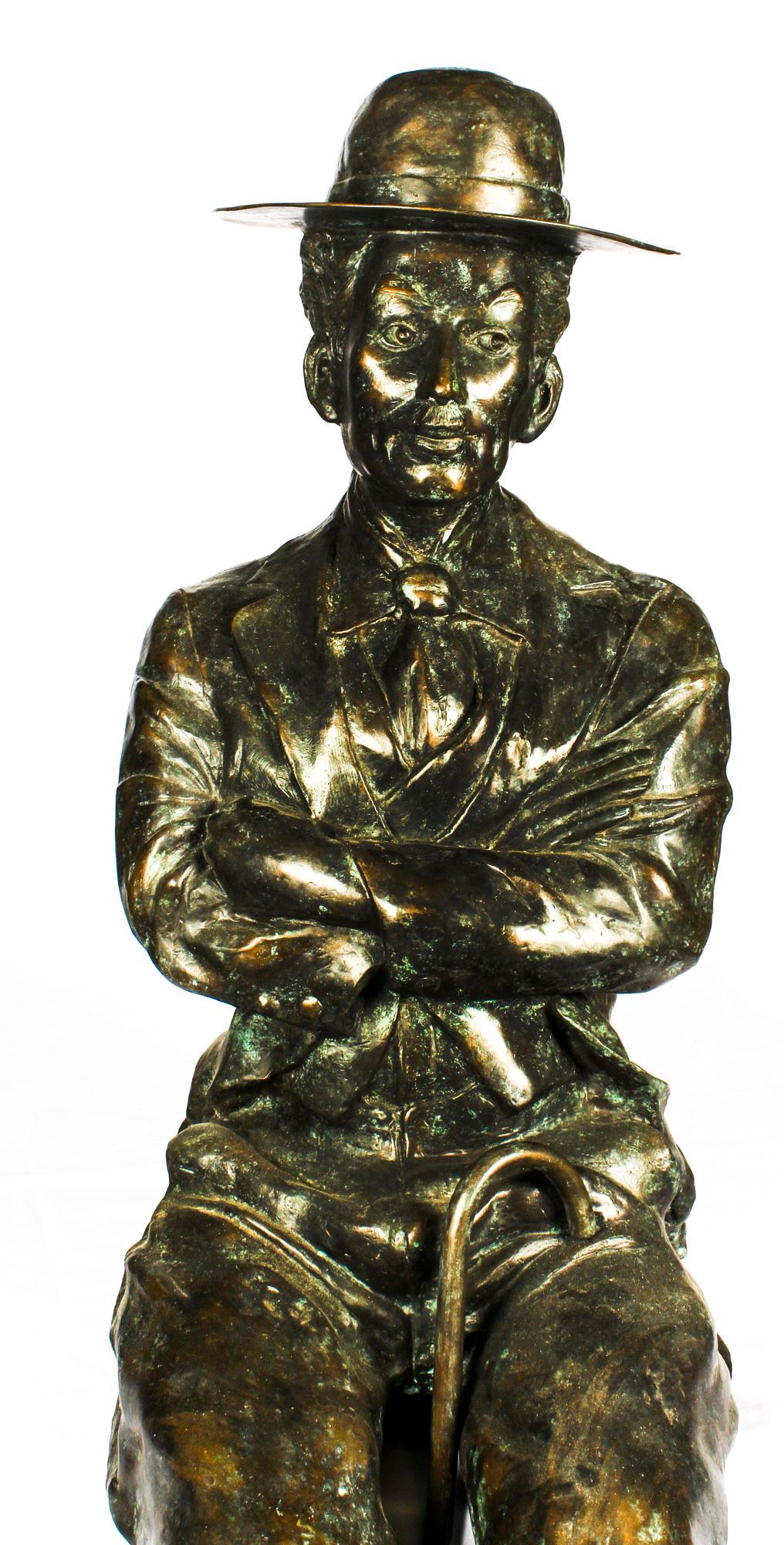 Late 20th Century Life-Size Bronze Sculpture of Seated Charlie Chaplin, 20th Century