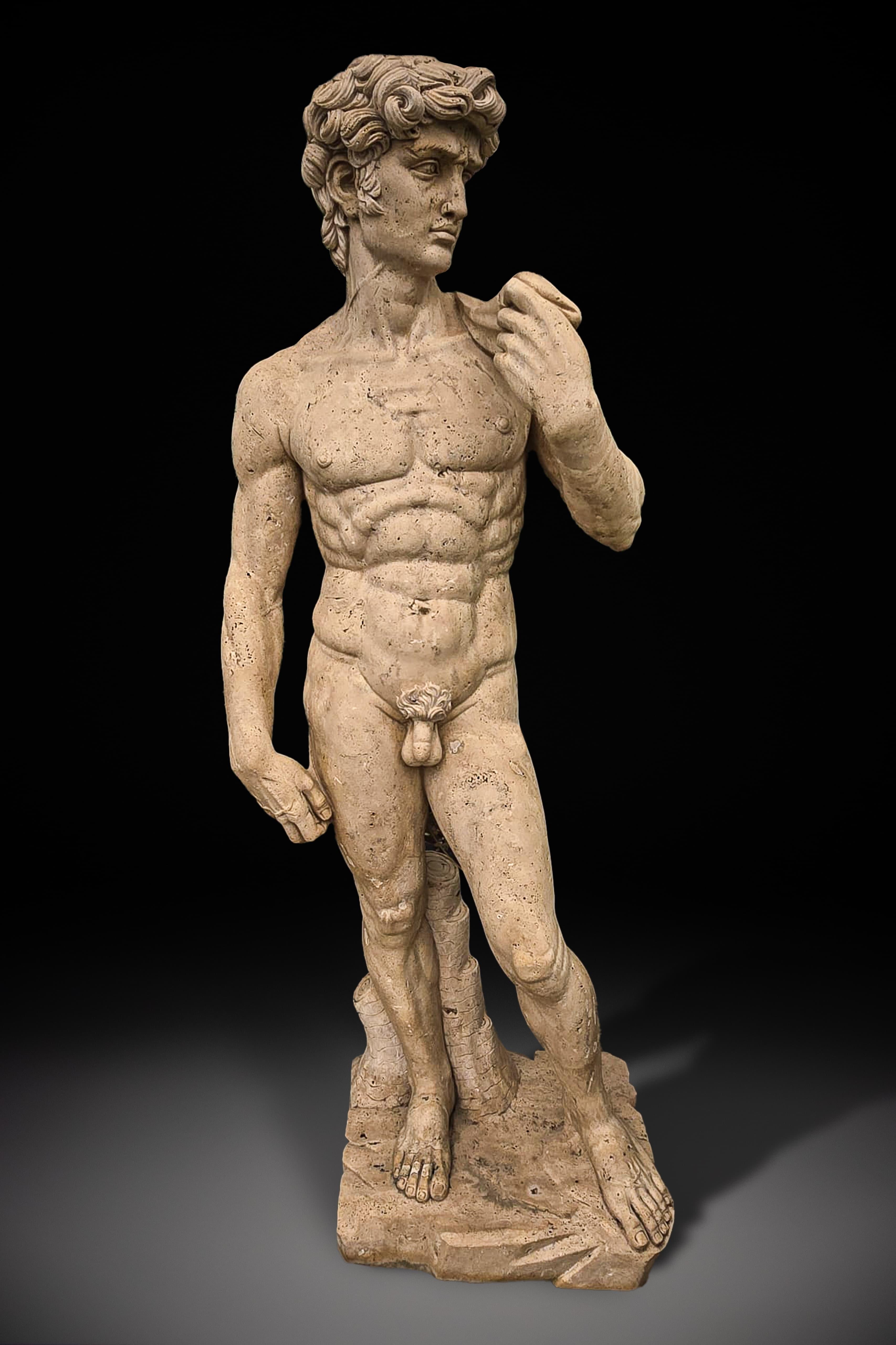 Superbe sculpture en marbre grandeur nature de David par Michelangelo Buonarroti Bon état - En vente à Madrid, ES
