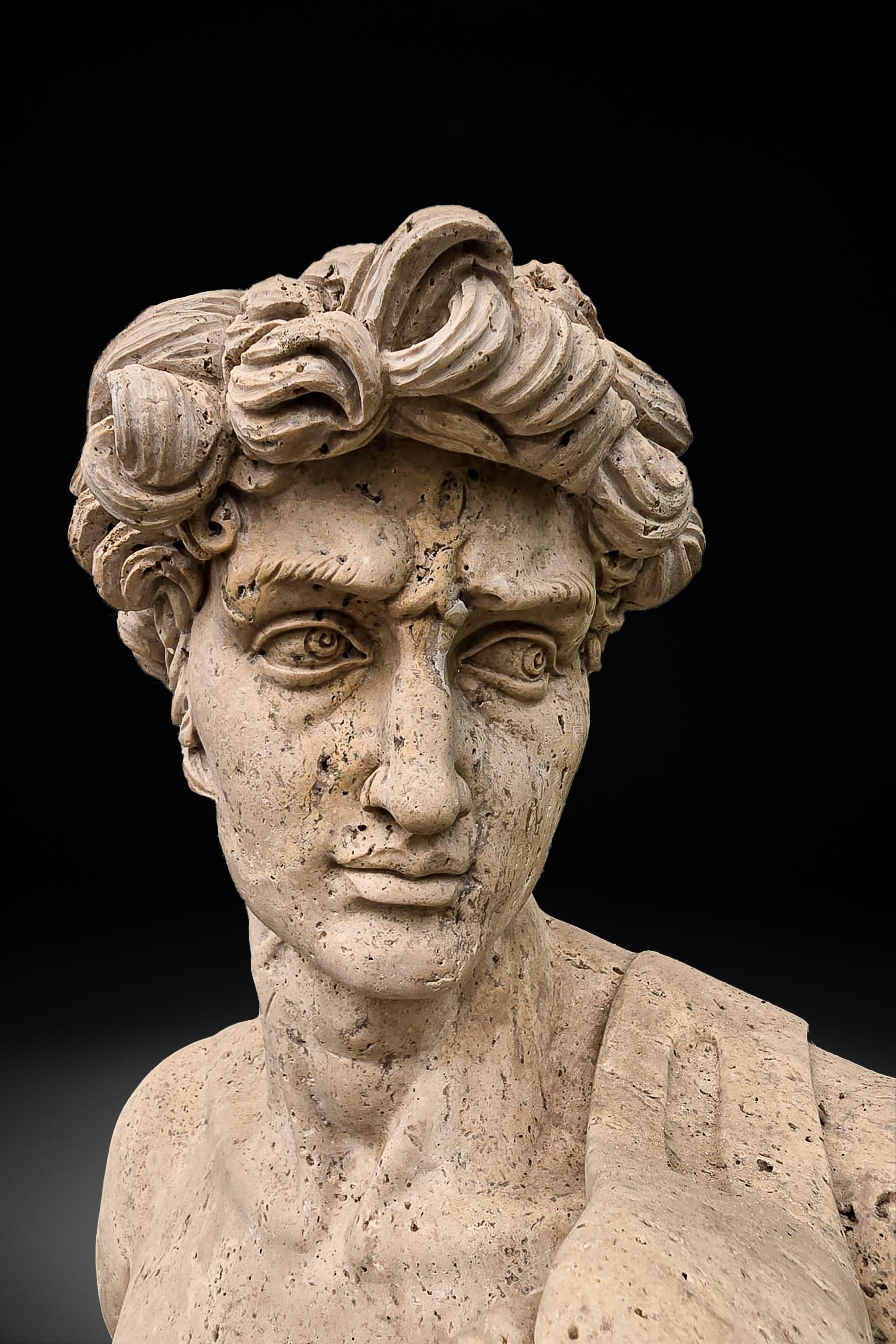 Marbre Superbe sculpture en marbre grandeur nature de David par Michelangelo Buonarroti en vente