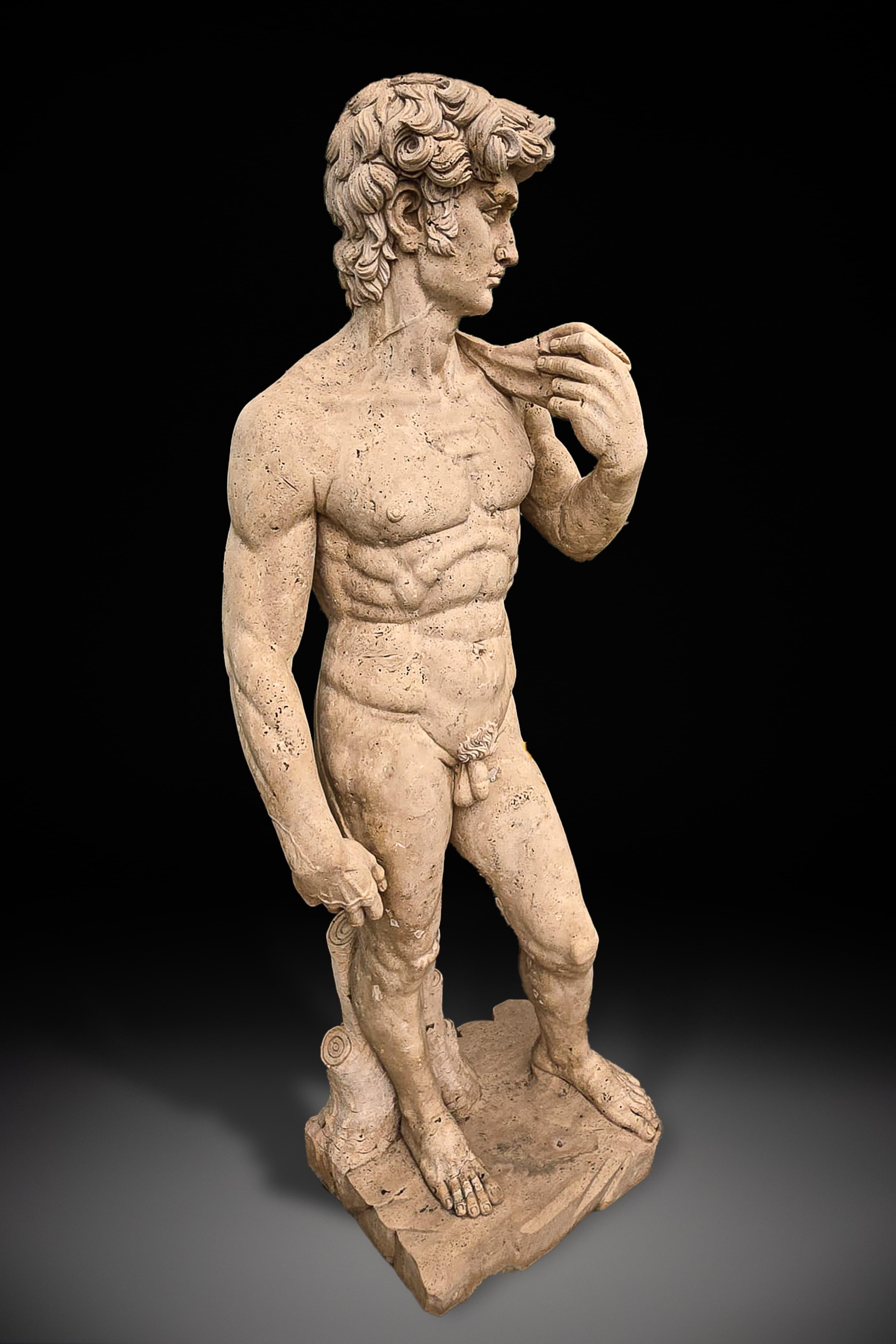Superbe sculpture en marbre grandeur nature de David par Michelangelo Buonarroti en vente 1