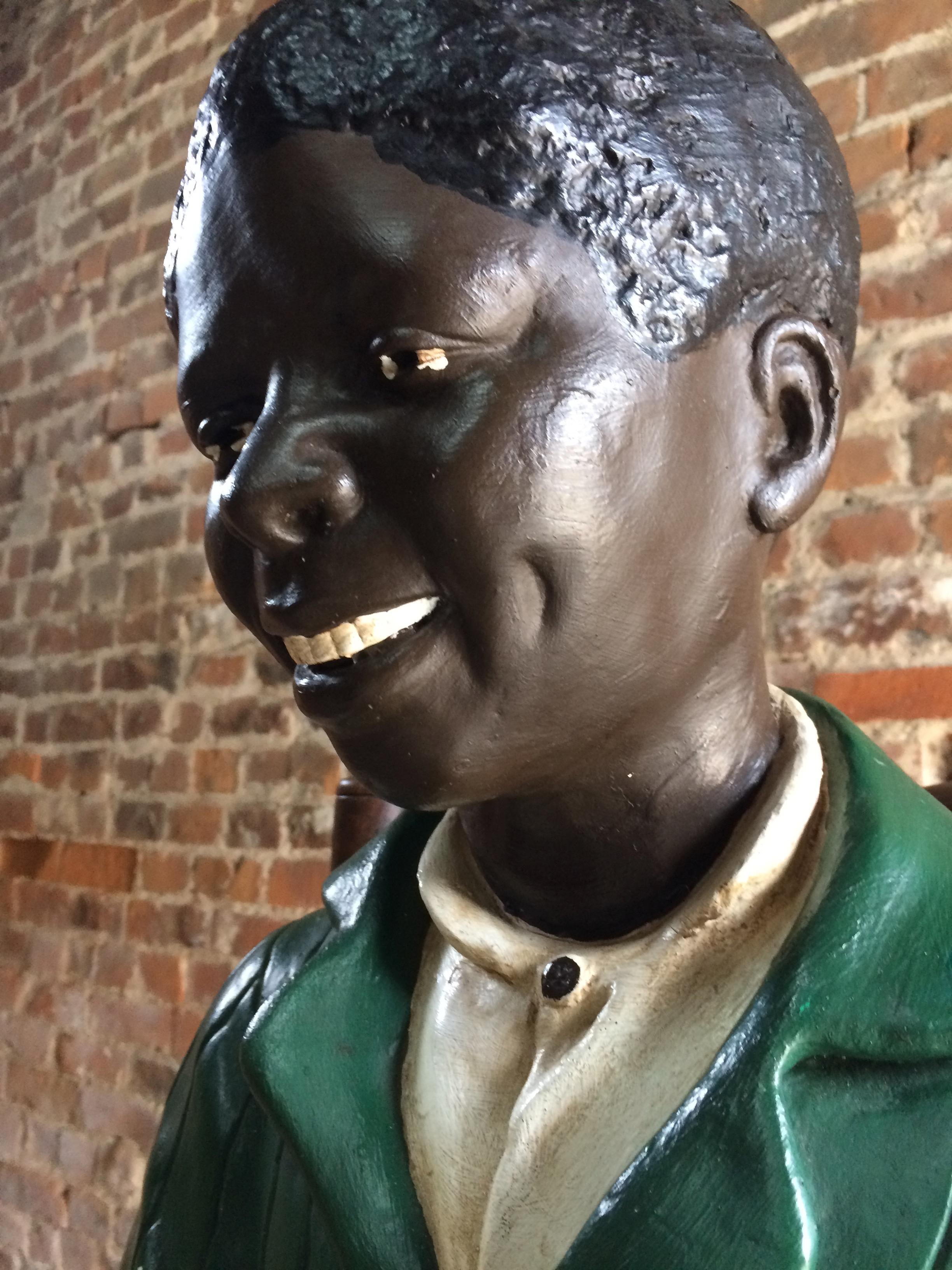 American Colonial Stunning Life-Size Statue of Boy African American Goldscheider Style Painted