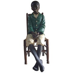 Stunning Life-Size Statue of Boy African American Goldscheider Style Painted