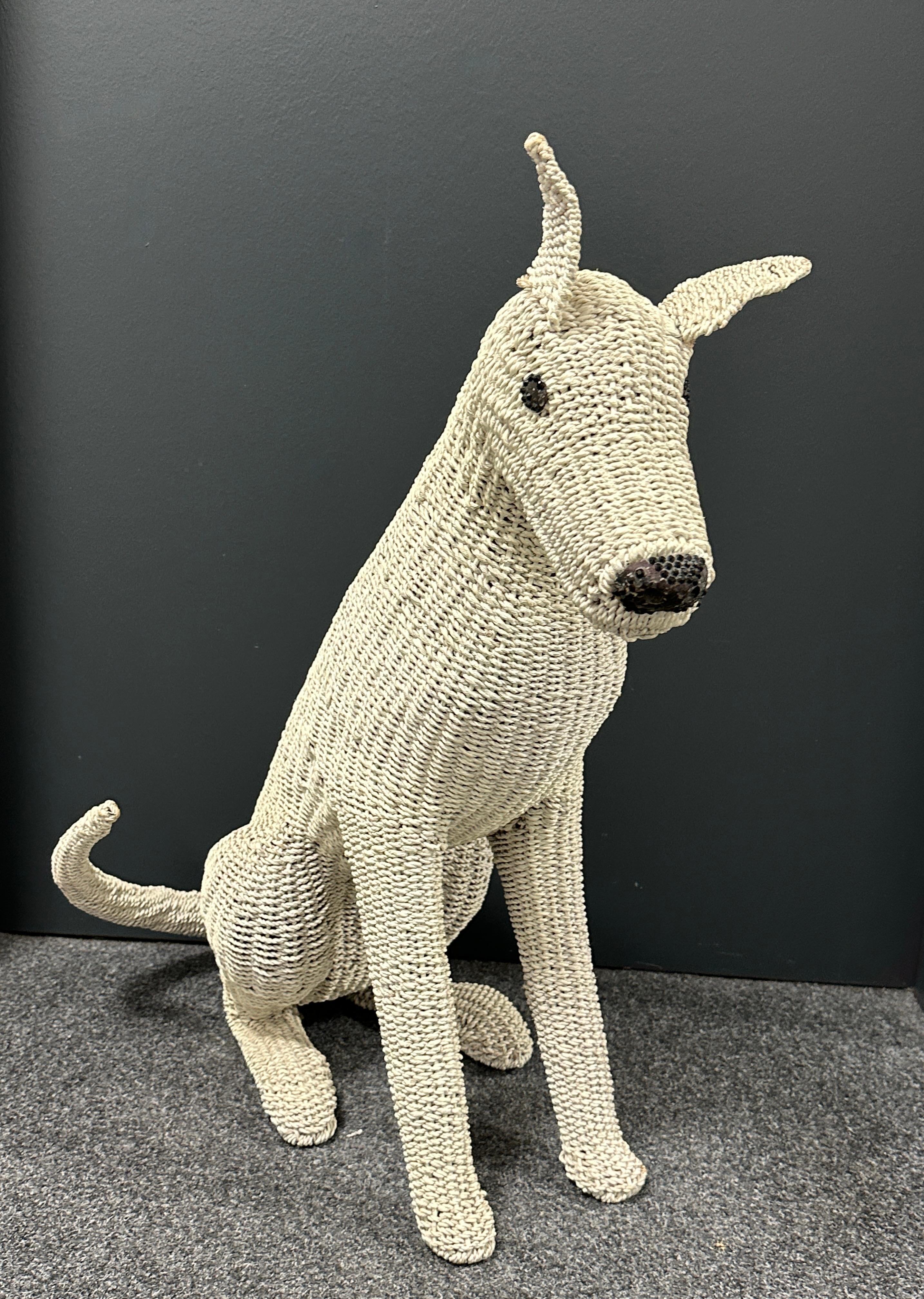Stunning Life Size White Rattan Wicker Dog Statue Figure, Italy, 1960s For Sale 2