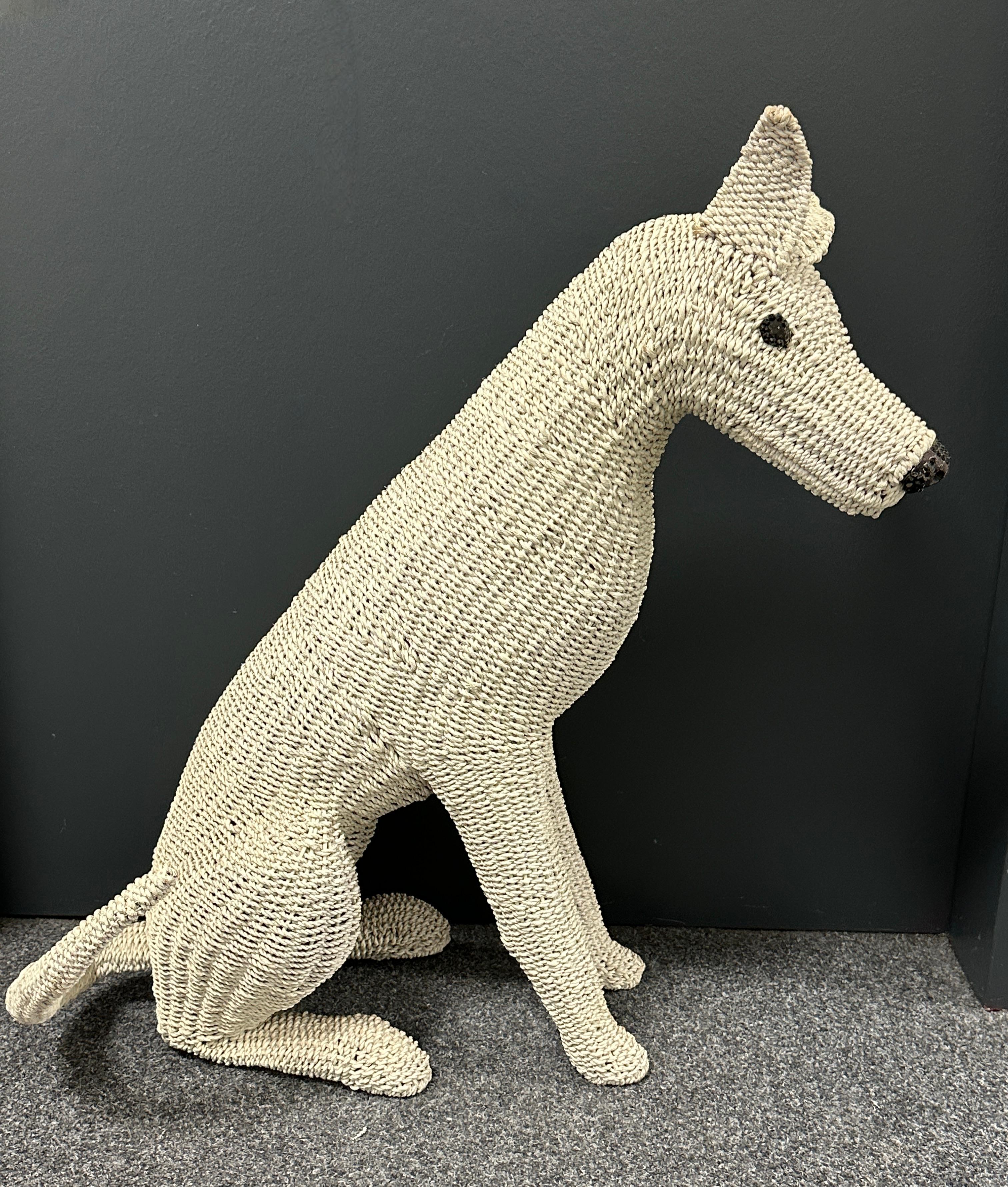 Stunning Life Size White Rattan Wicker Dog Statue Figure, Italy, 1960s For Sale 4