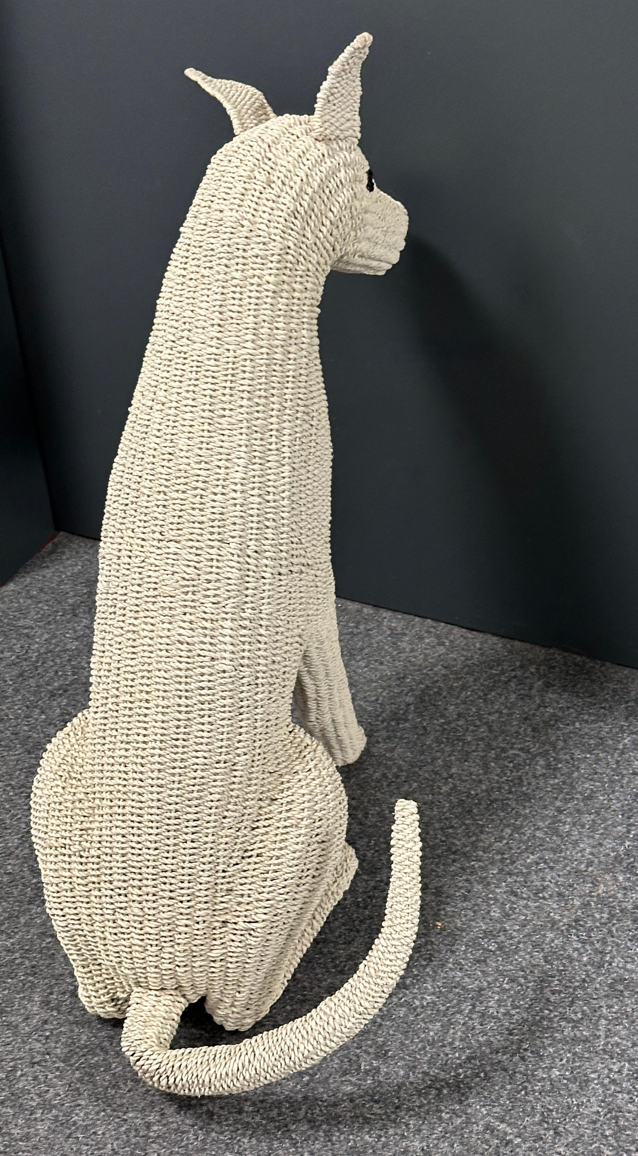 Stunning Life Size White Rattan Wicker Dog Statue Figure, Italy, 1960s For Sale 6