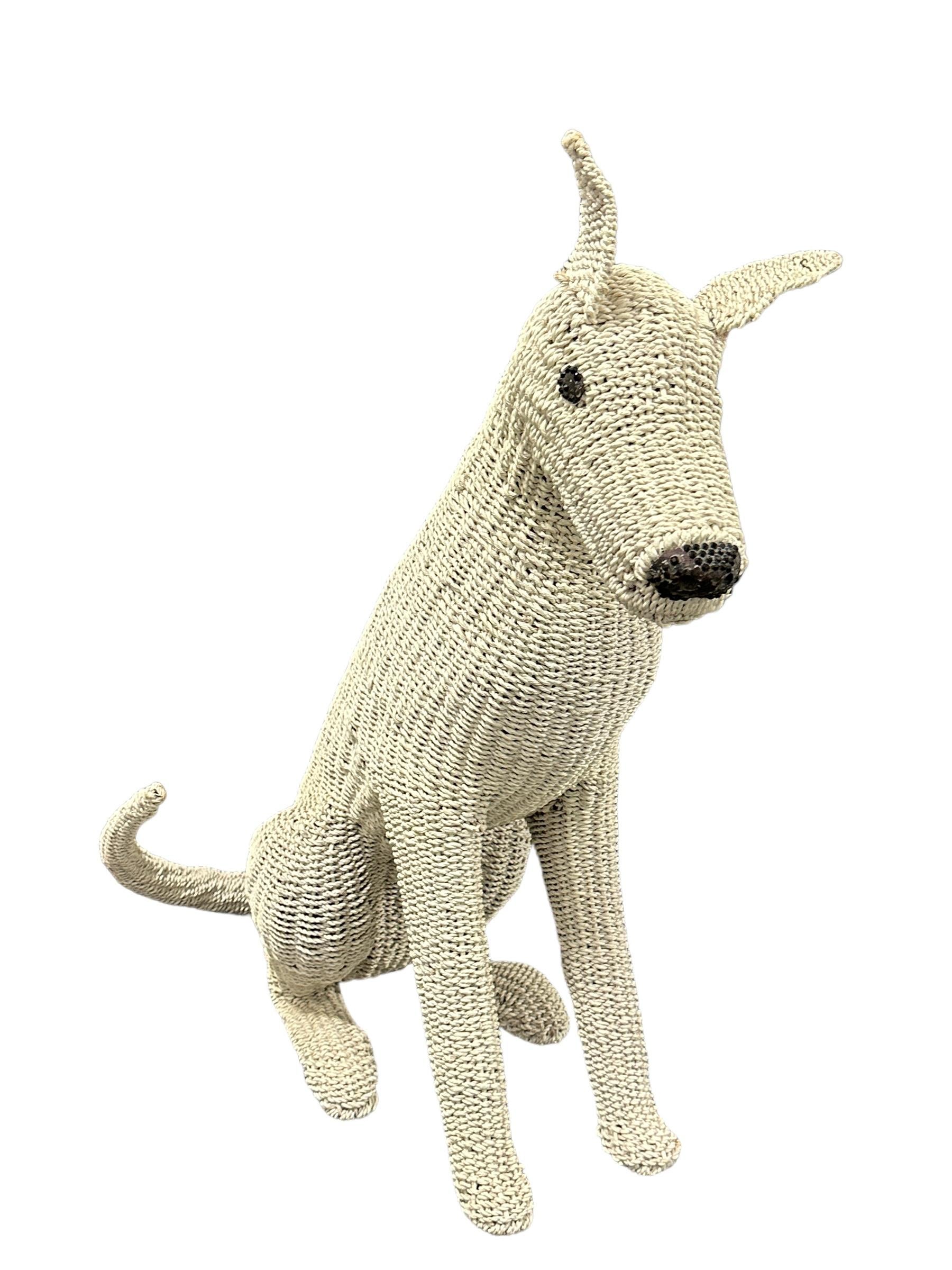 Italian Stunning Life Size White Rattan Wicker Dog Statue Figure, Italy, 1960s For Sale