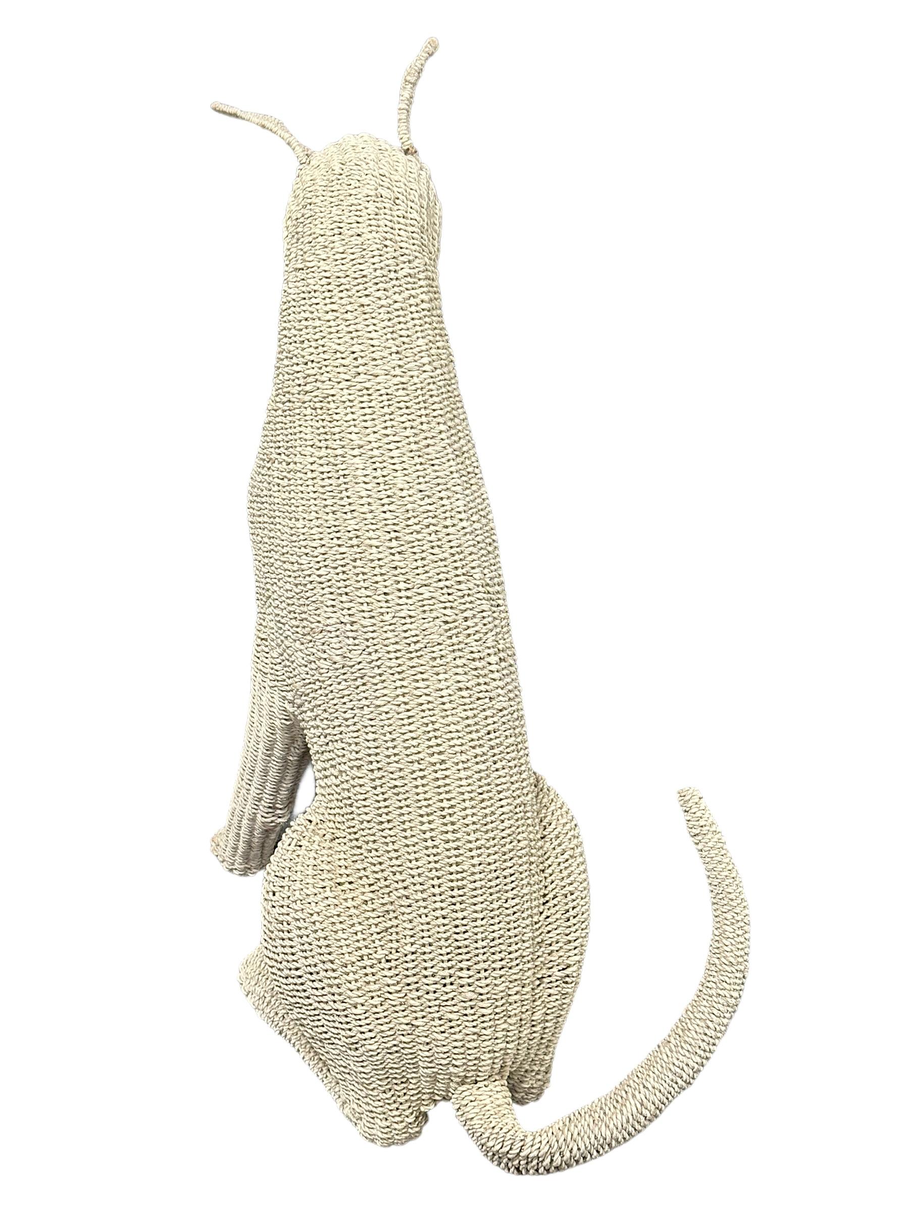 Hand-Crafted Stunning Life Size White Rattan Wicker Dog Statue Figure, Italy, 1960s For Sale