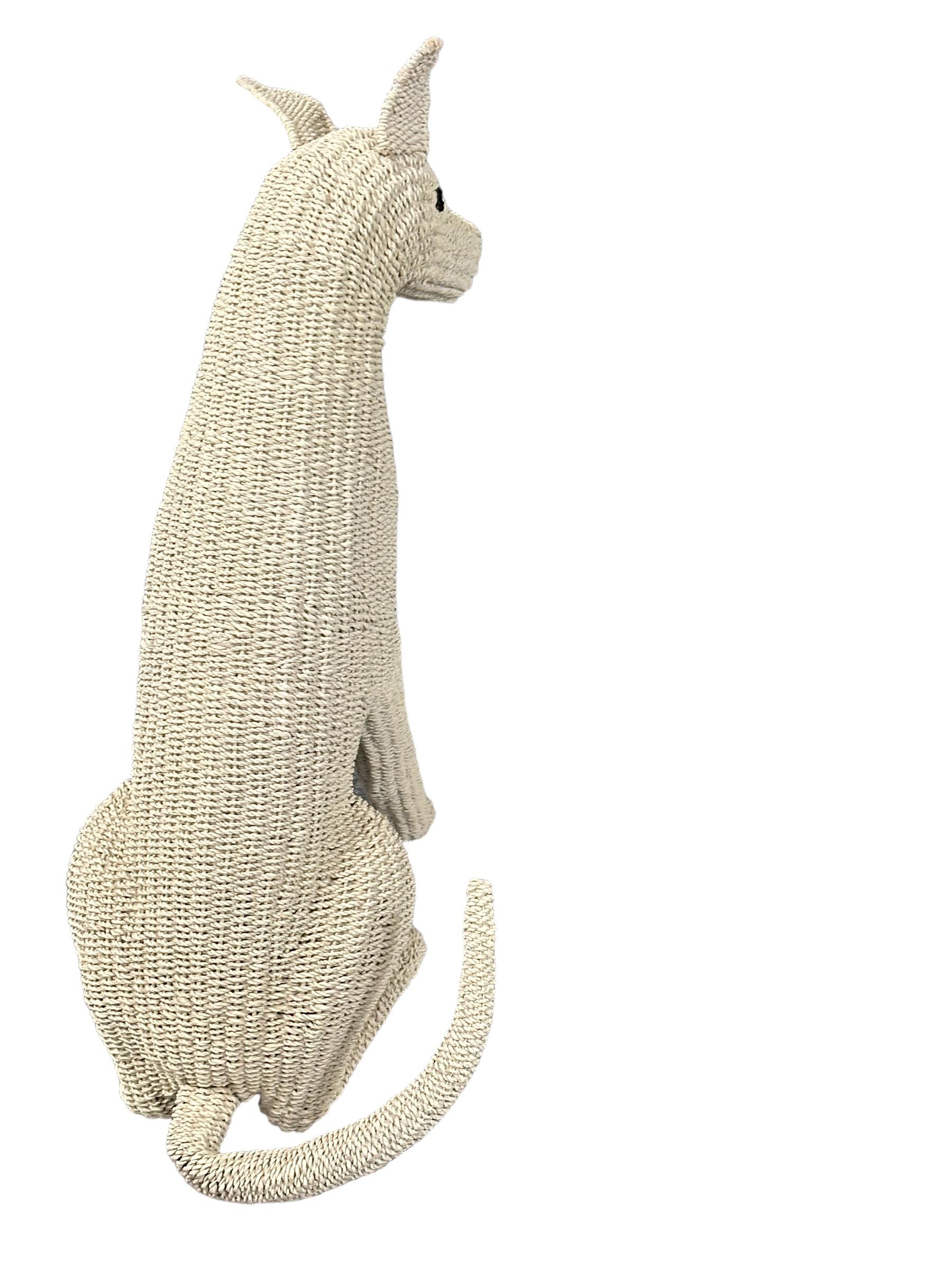 Mid-20th Century Stunning Life Size White Rattan Wicker Dog Statue Figure, Italy, 1960s For Sale