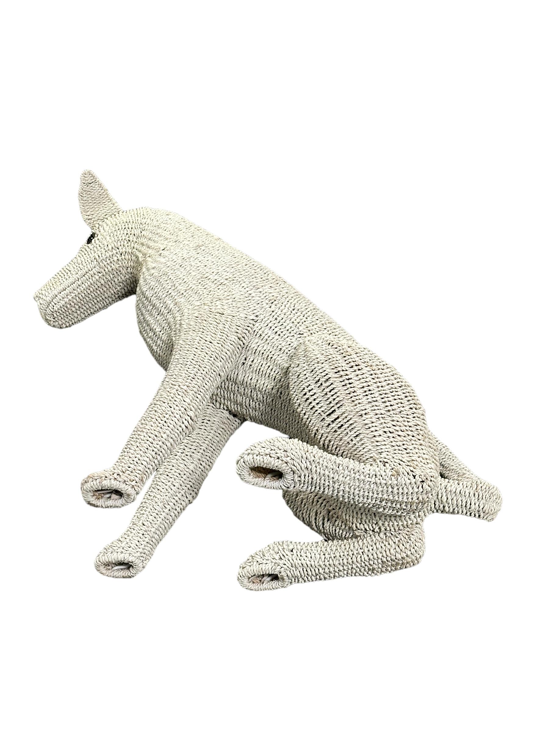 Mid-20th Century Stunning Life Size White Rattan Wicker Dog Statue Figure, Italy, 1960s