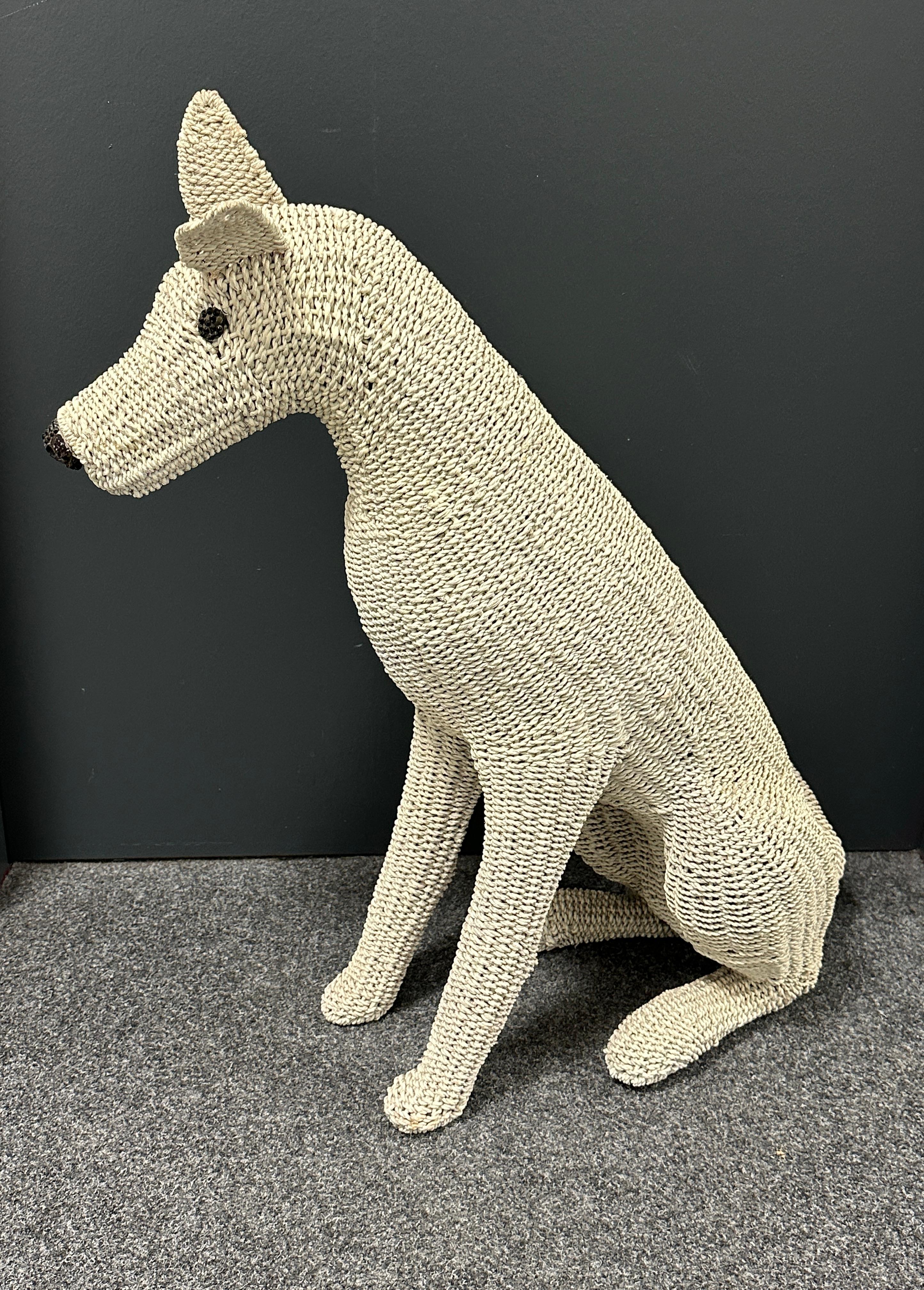 Stunning Life Size White Rattan Wicker Dog Statue Figure, Italy, 1960s 1