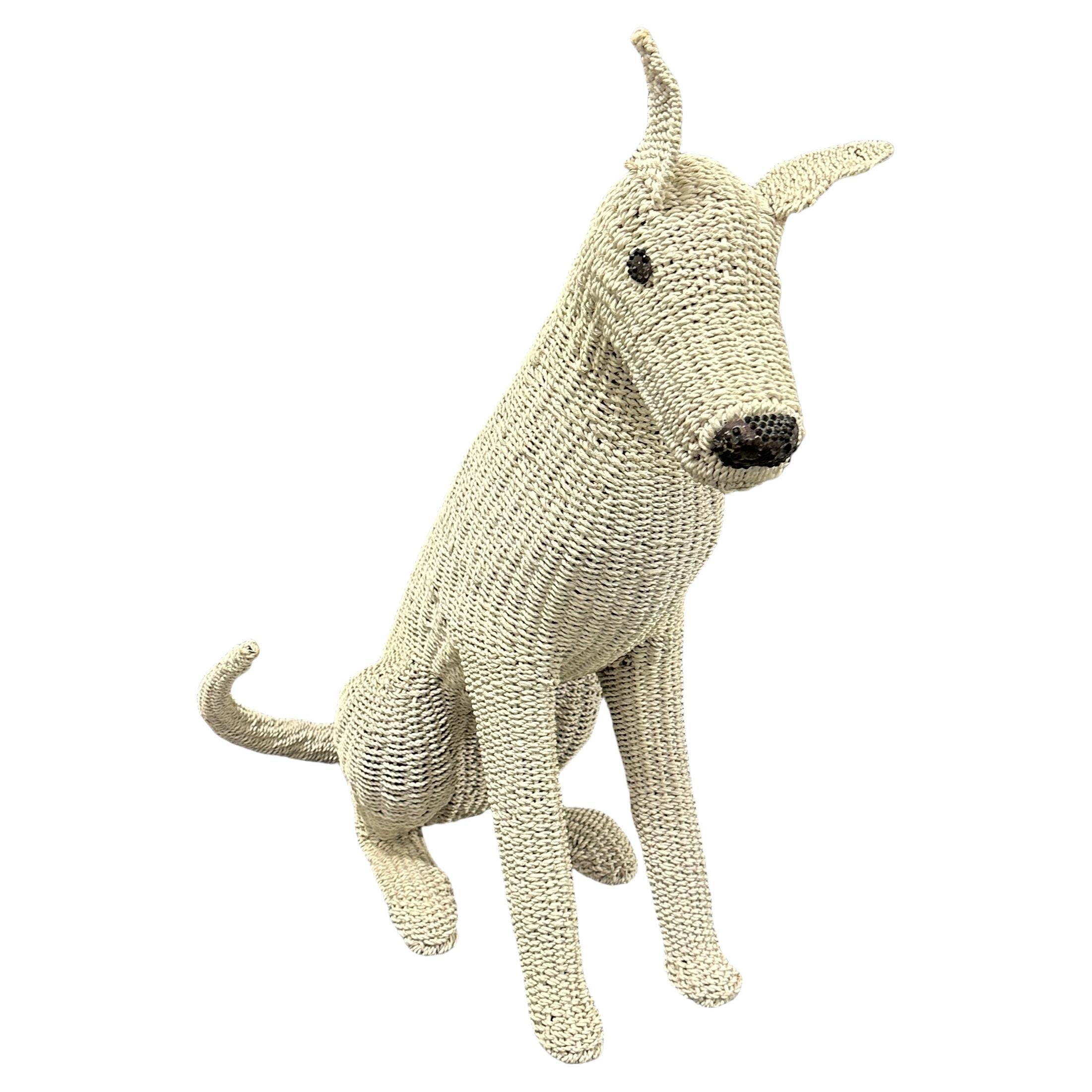 Stunning Life Size White Rattan Wicker Dog Statue Figure, Italy, 1960s For Sale