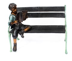 Stunning Lifesize Bronze Sculpture of Boy on a Garden Bench 20th Century