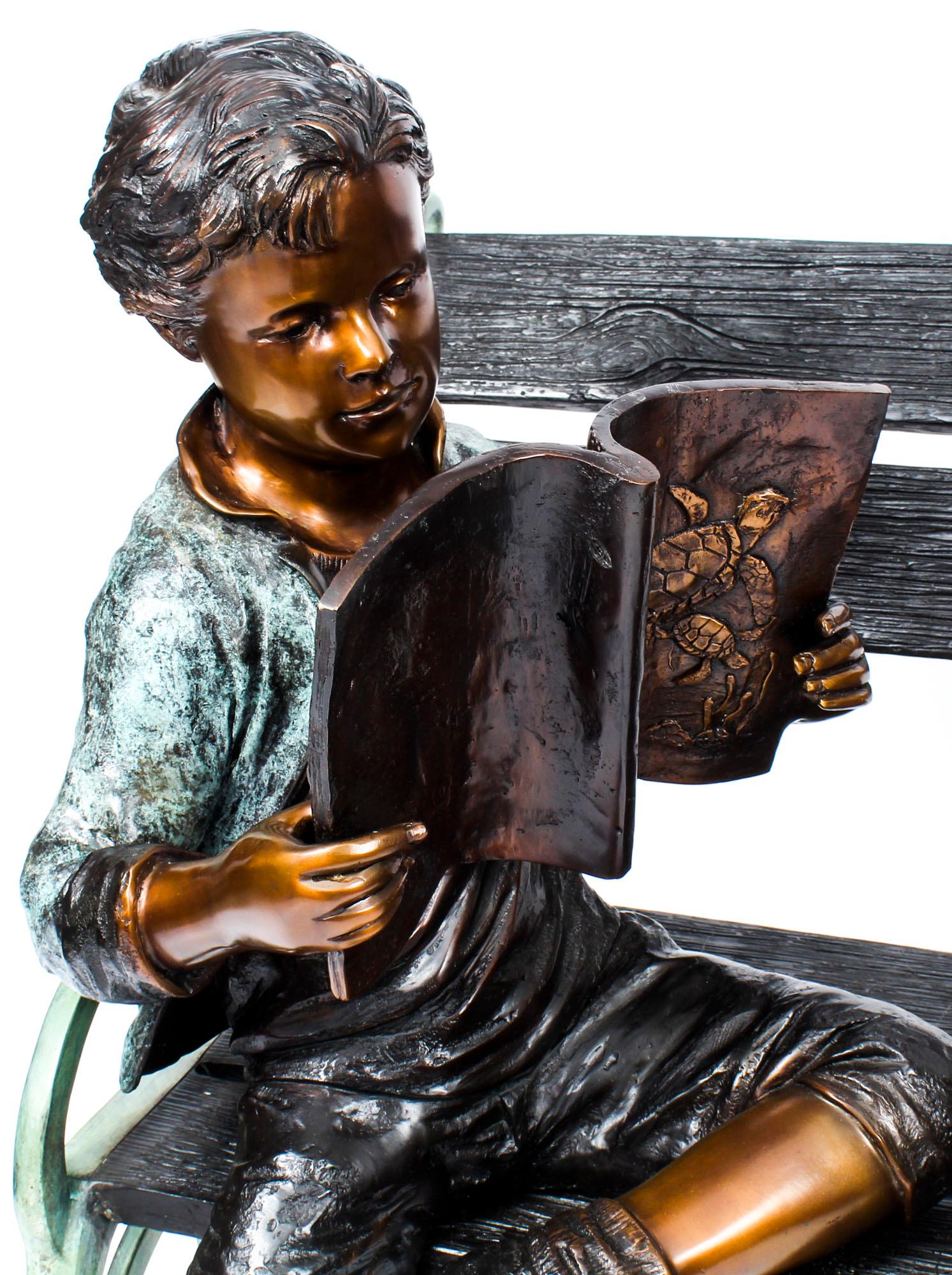 Late 20th Century Stunning Lifesize Bronze Sculpture of Boy on a Garden Bench 20th Century