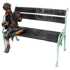 Vintage Stunning Lifesize Bronze Sculpture of Boy on a Garden Bench 20th Century