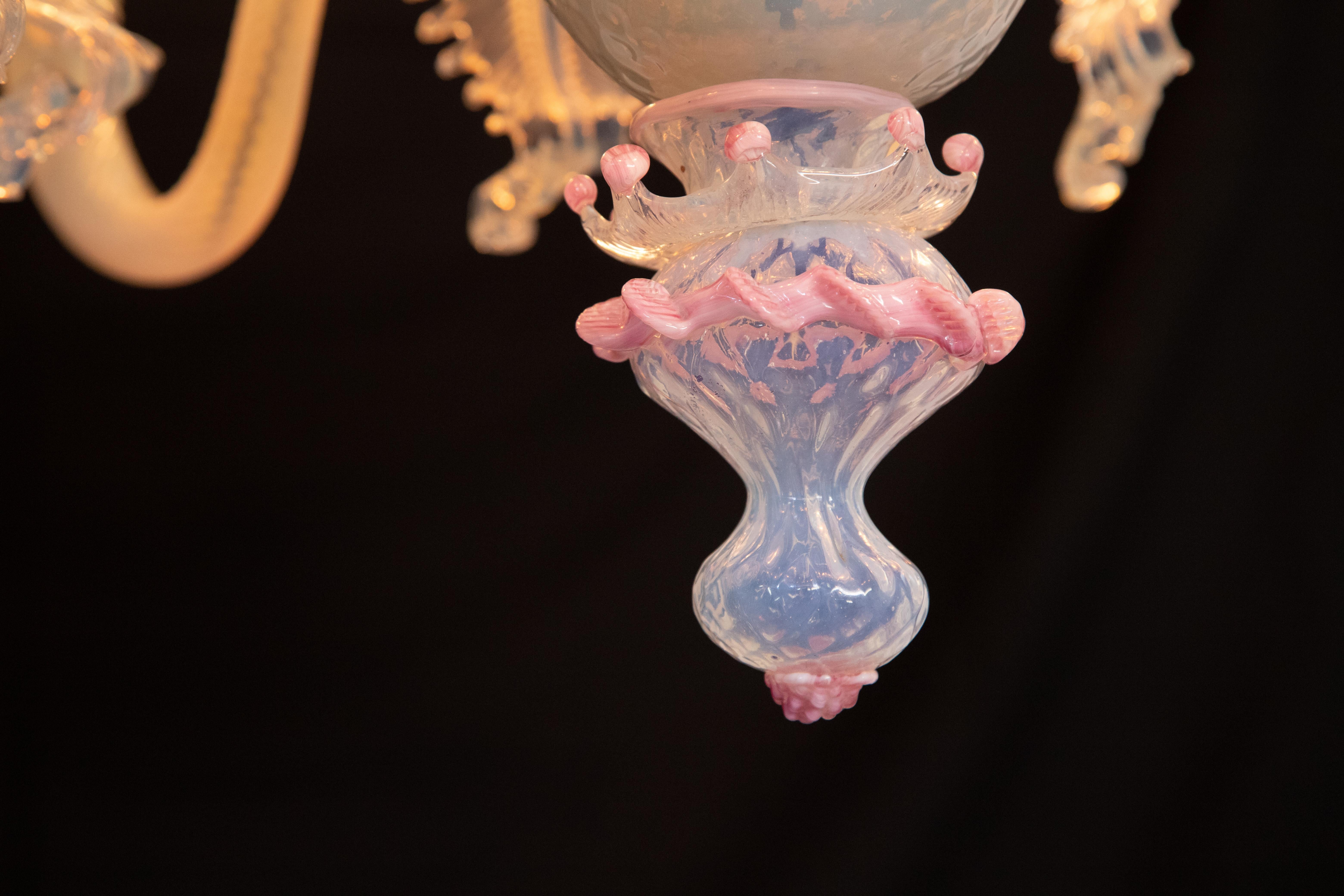 Stunning Light Blue and Pink Venetian Chandelier, Murano, 1950s For Sale 5