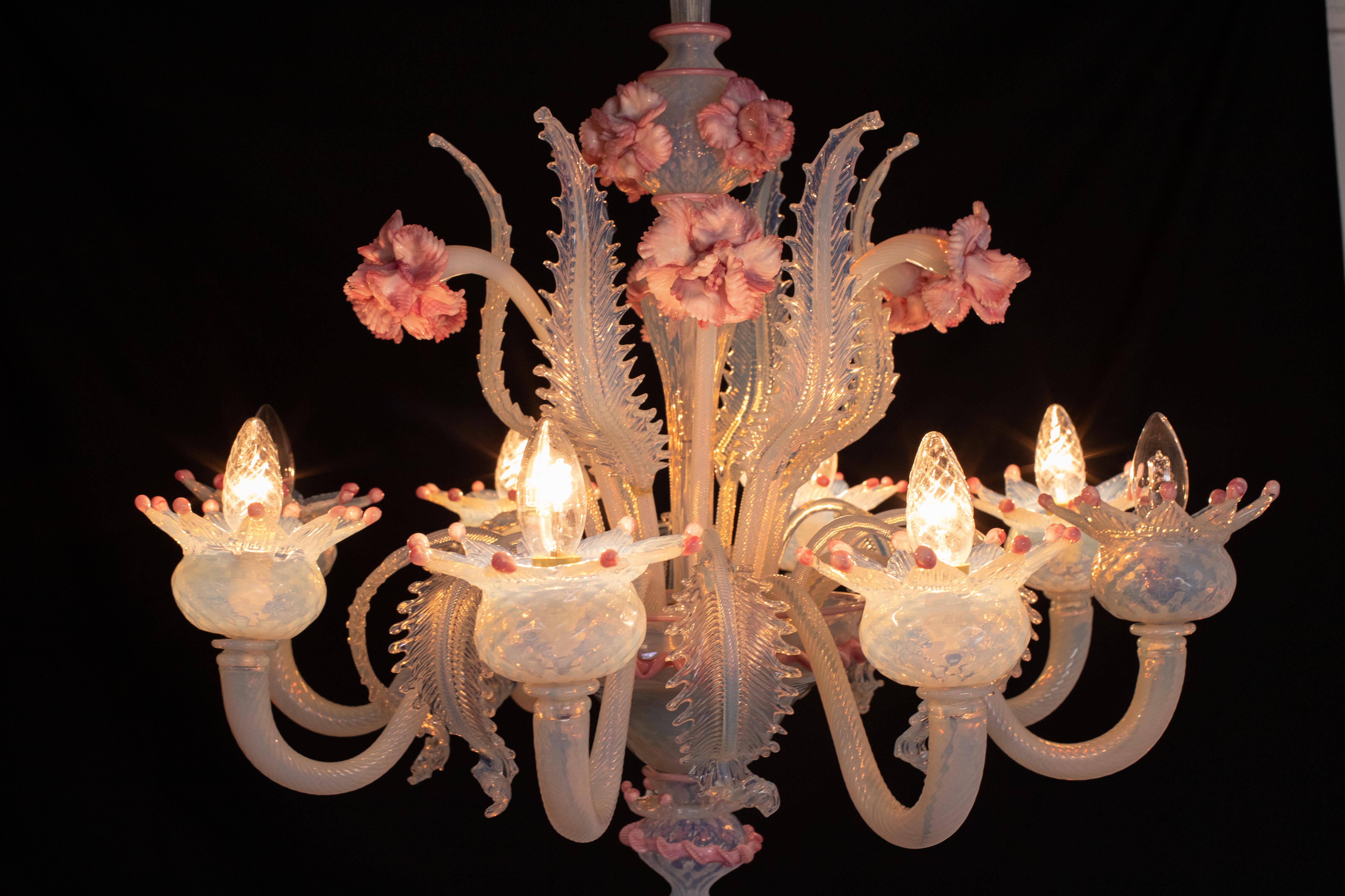 Stunning Light Blue and Pink Venetian Chandelier, Murano, 1950s For Sale 6