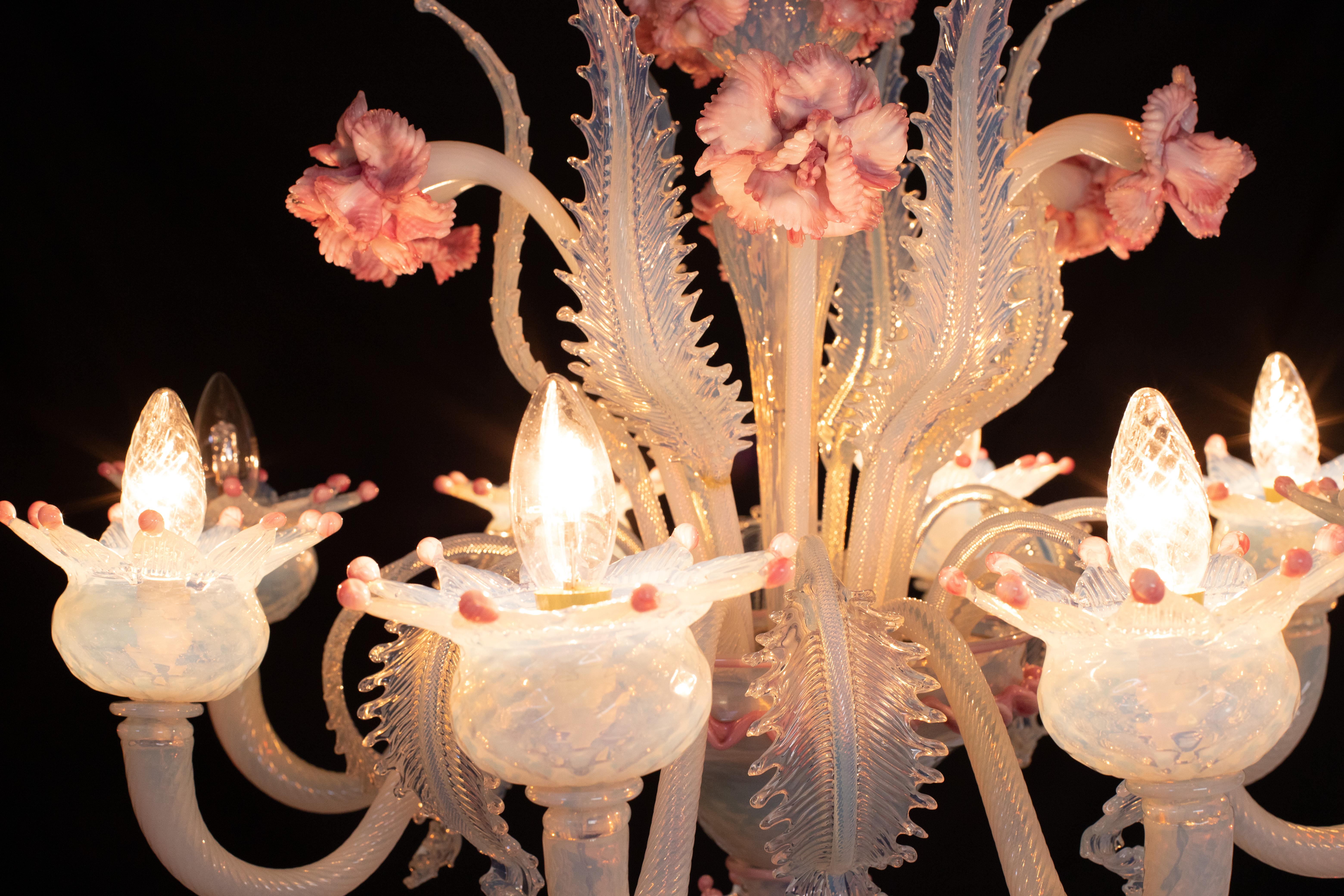 Stunning Light Blue and Pink Venetian Chandelier, Murano, 1950s For Sale 10