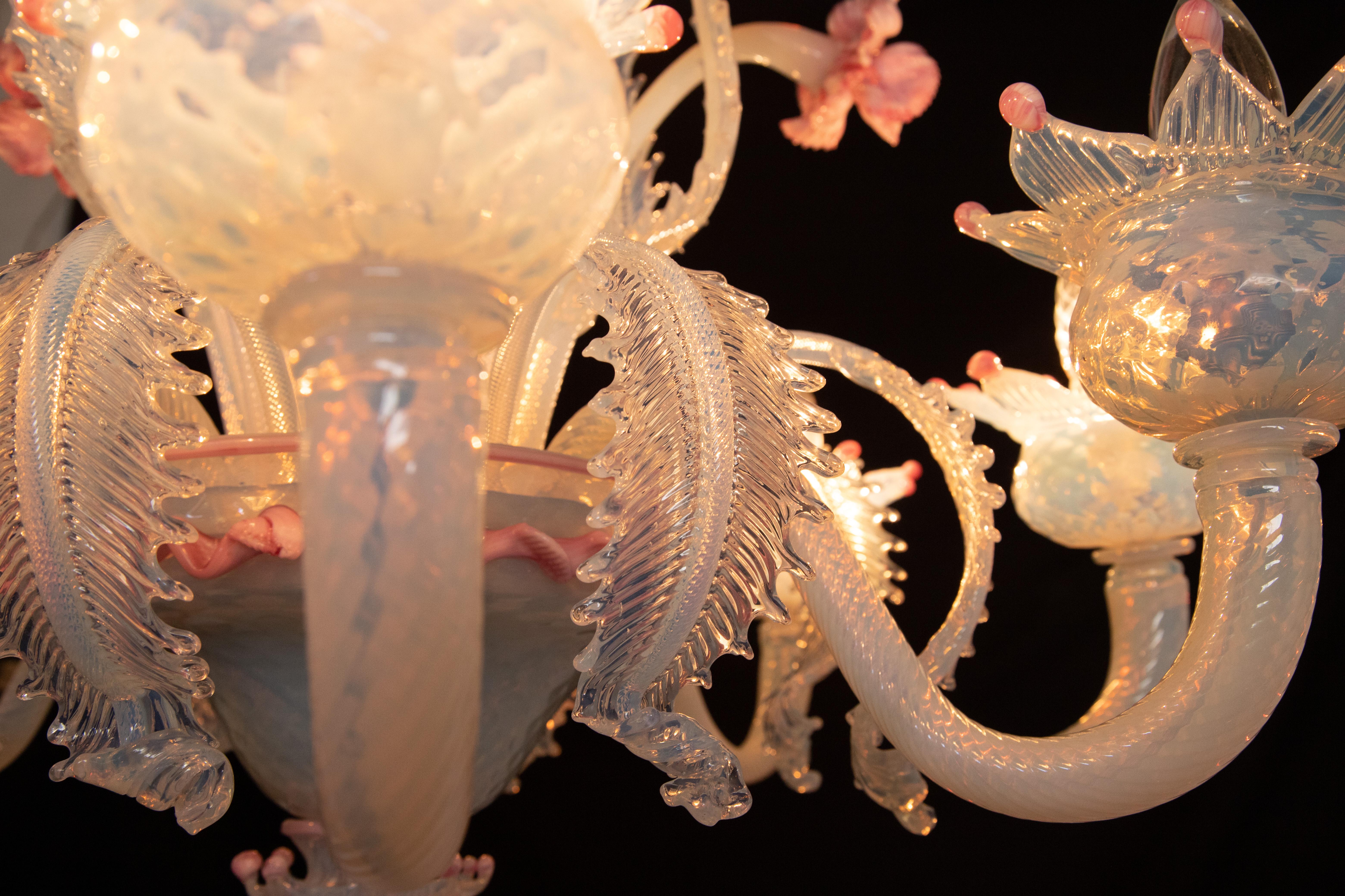 Stunning Light Blue and Pink Venetian Chandelier, Murano, 1950s For Sale 12