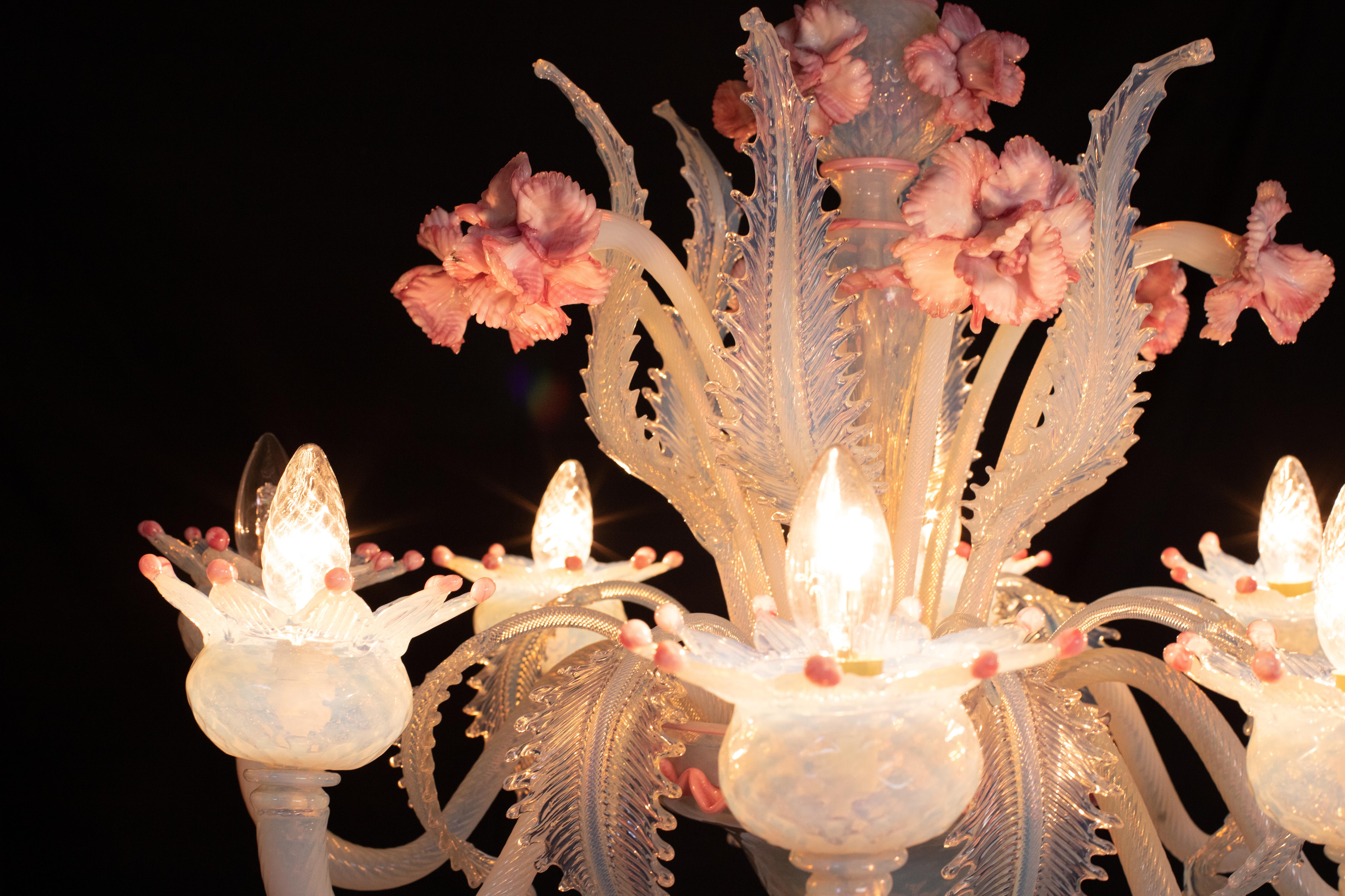 Stunning Light Blue and Pink Venetian Chandelier, Murano, 1950s For Sale 14