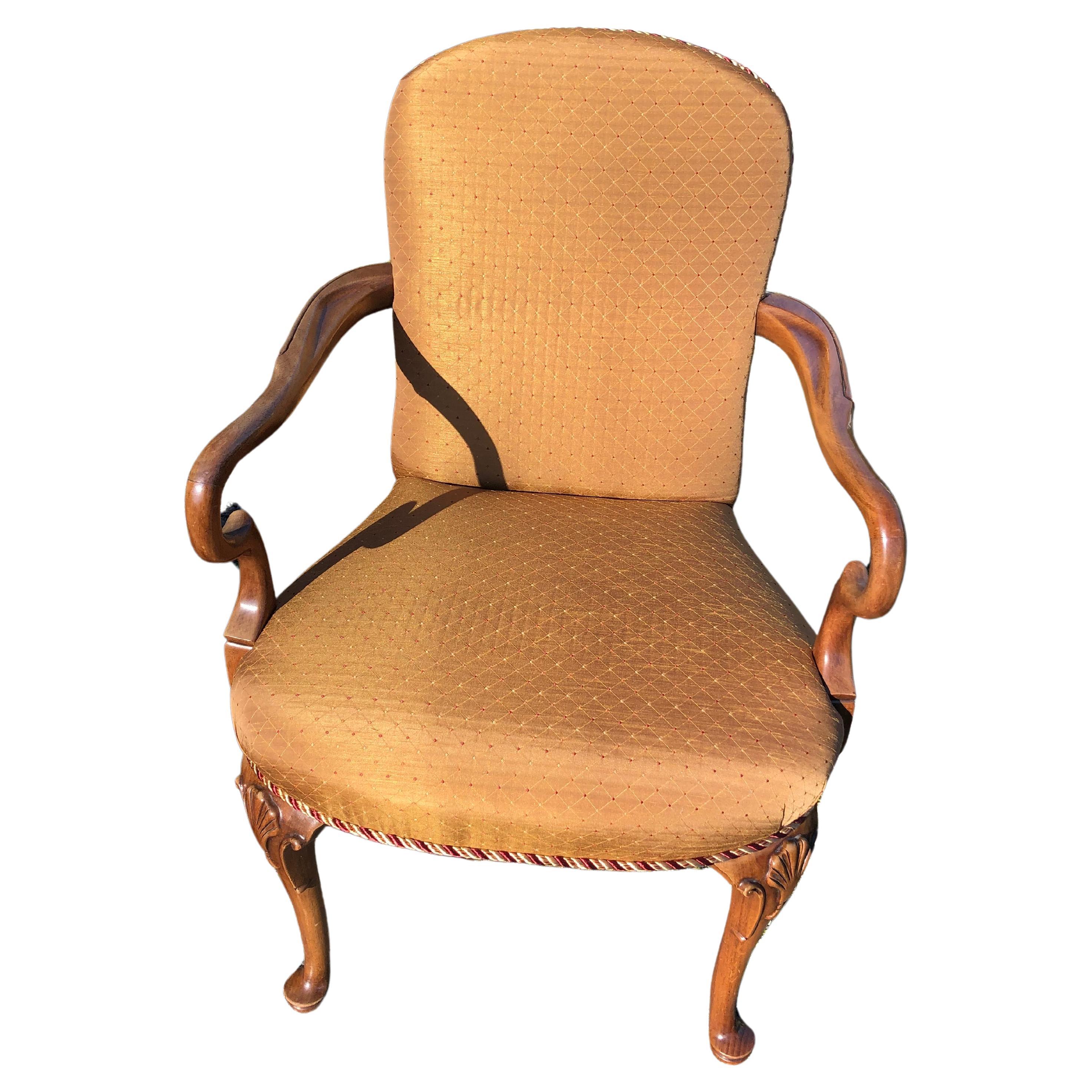 Stunning Light Brown Wood and Upholstered Armchair For Sale