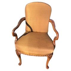 Vintage Stunning Light Brown Wood and Upholstered Armchair