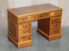 Stunning Light Walnut Twin Pedestal Partner Desk with Two Butlers Serving Trays