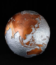 Contemporary HB Globe in Teak Root with Aluminium Finish, 20cm