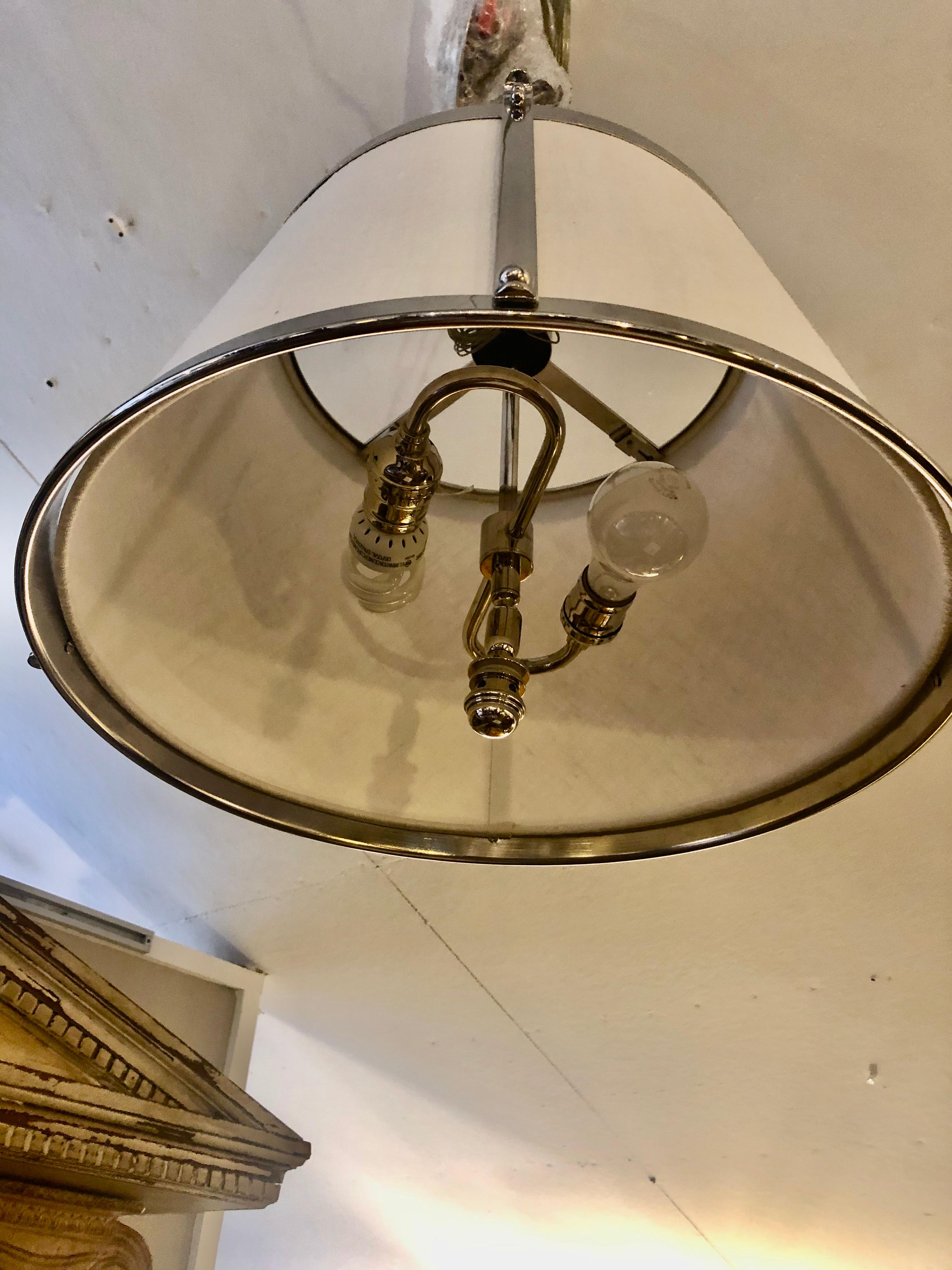 Stunning Linen and Polished Nickel Contemporary Chandelier For Sale 1