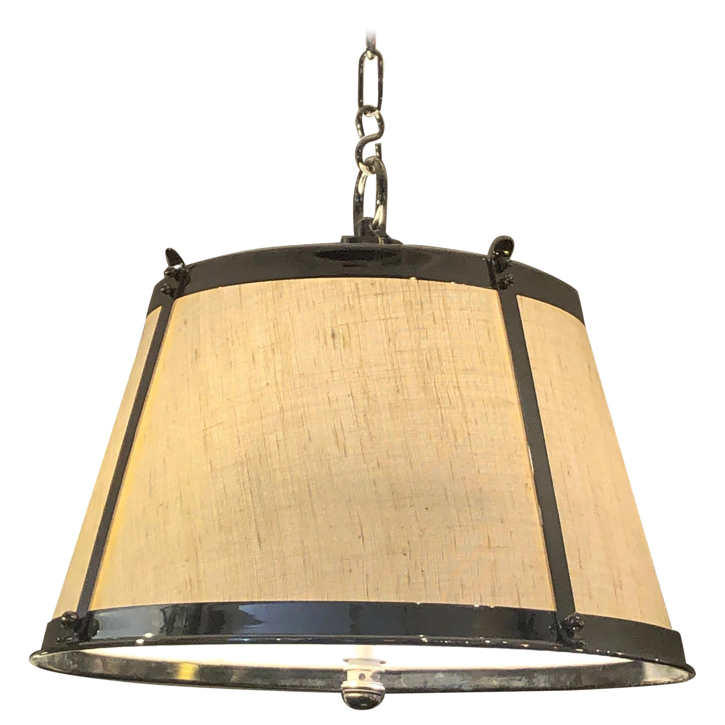 Stunning Linen and Polished Nickel Contemporary Chandelier For Sale