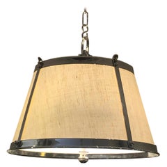 Stunning Linen and Polished Nickel Contemporary Chandelier