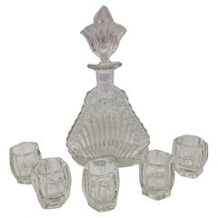 Stunning liqueur glass set, bottle and five glasses, 1920s Art Deco, Bohemian