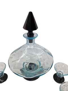 Superbe ensemble de verres à liqueur, bouteille et six verres, Art déco des années 1920, Bohème