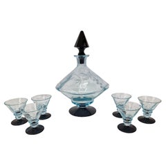 Superbe ensemble de verres à liqueur, bouteille et six verres, Art déco des années 1920, Bohème